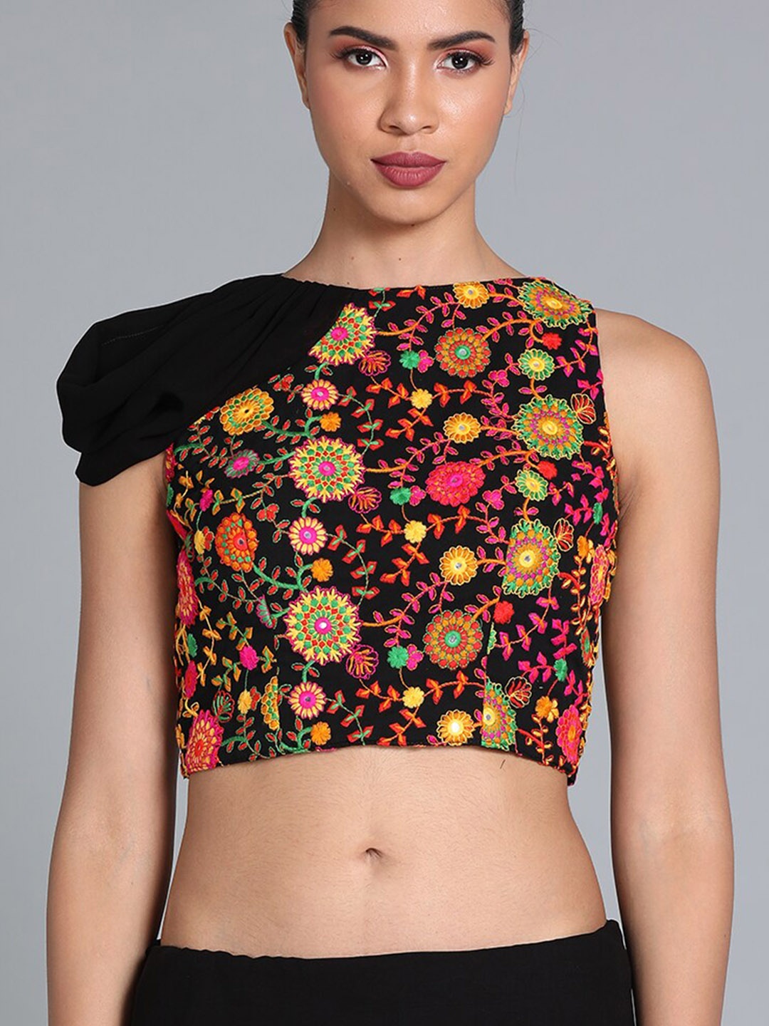 

Ethnovog Multicoloured Embroidered Saree Blouse, Multi