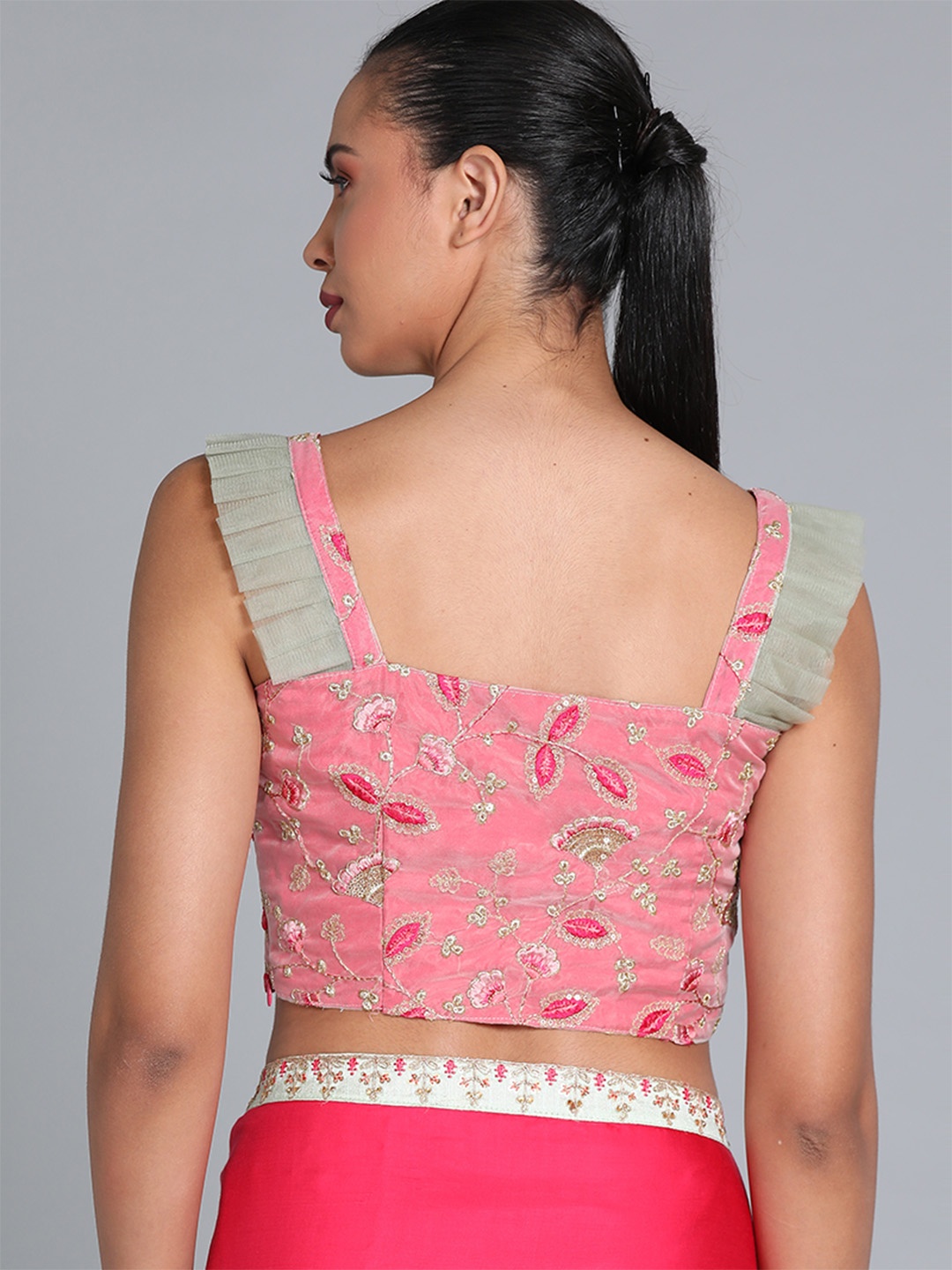 

Ethnovog Women Pink Embroidered Saree Blouse