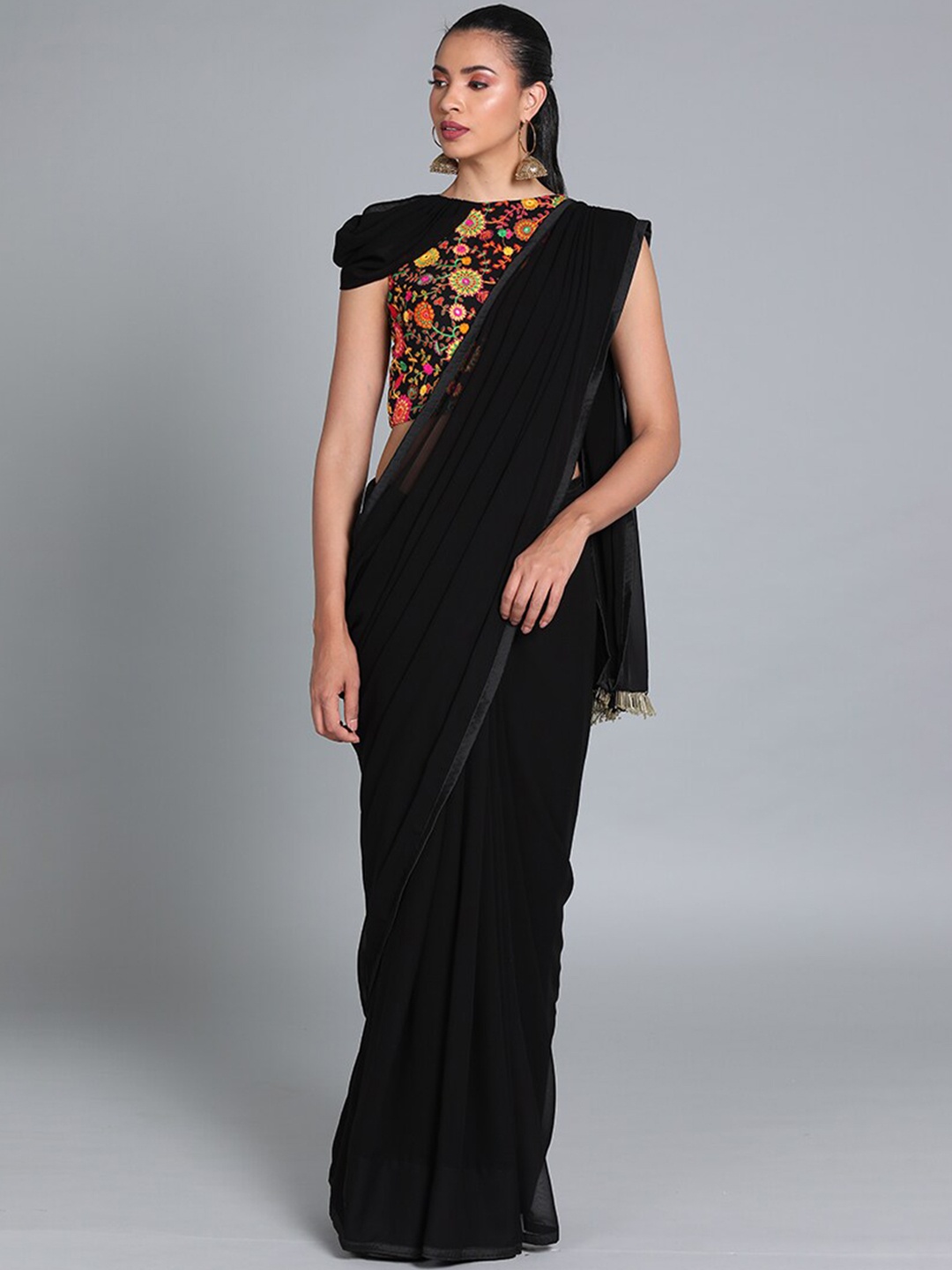 

Ethnovog Black Pink Embroidered Saree Blouse