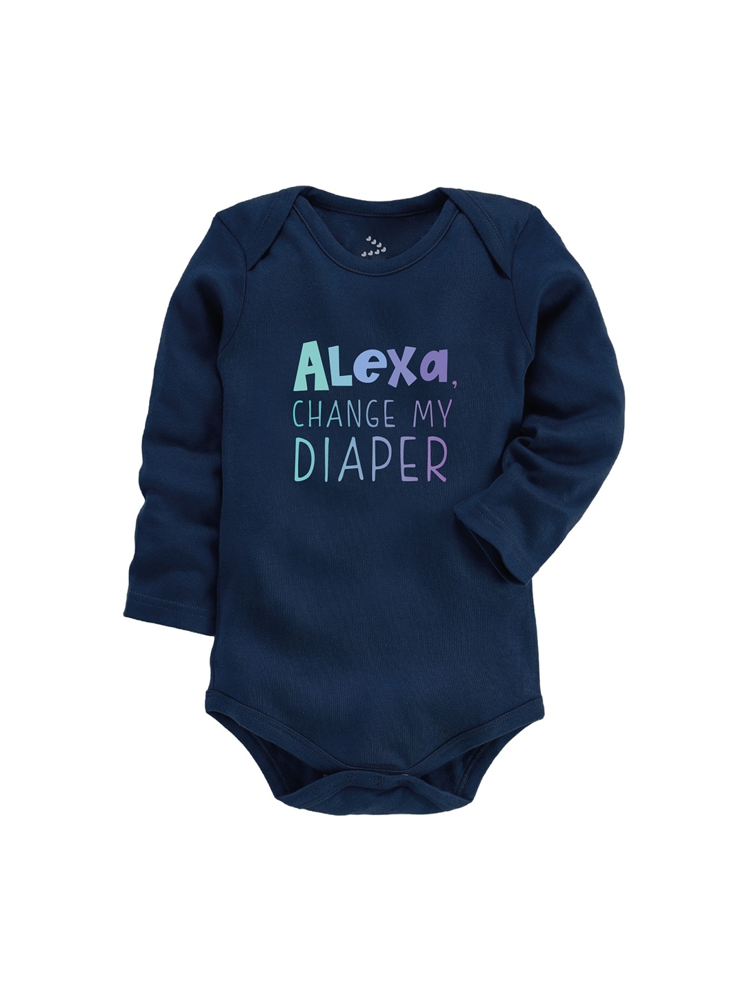 

Zeezeezoo Infant Navy Blue Alexa Change My Diaper Printed Pure Cotton Bodysuit