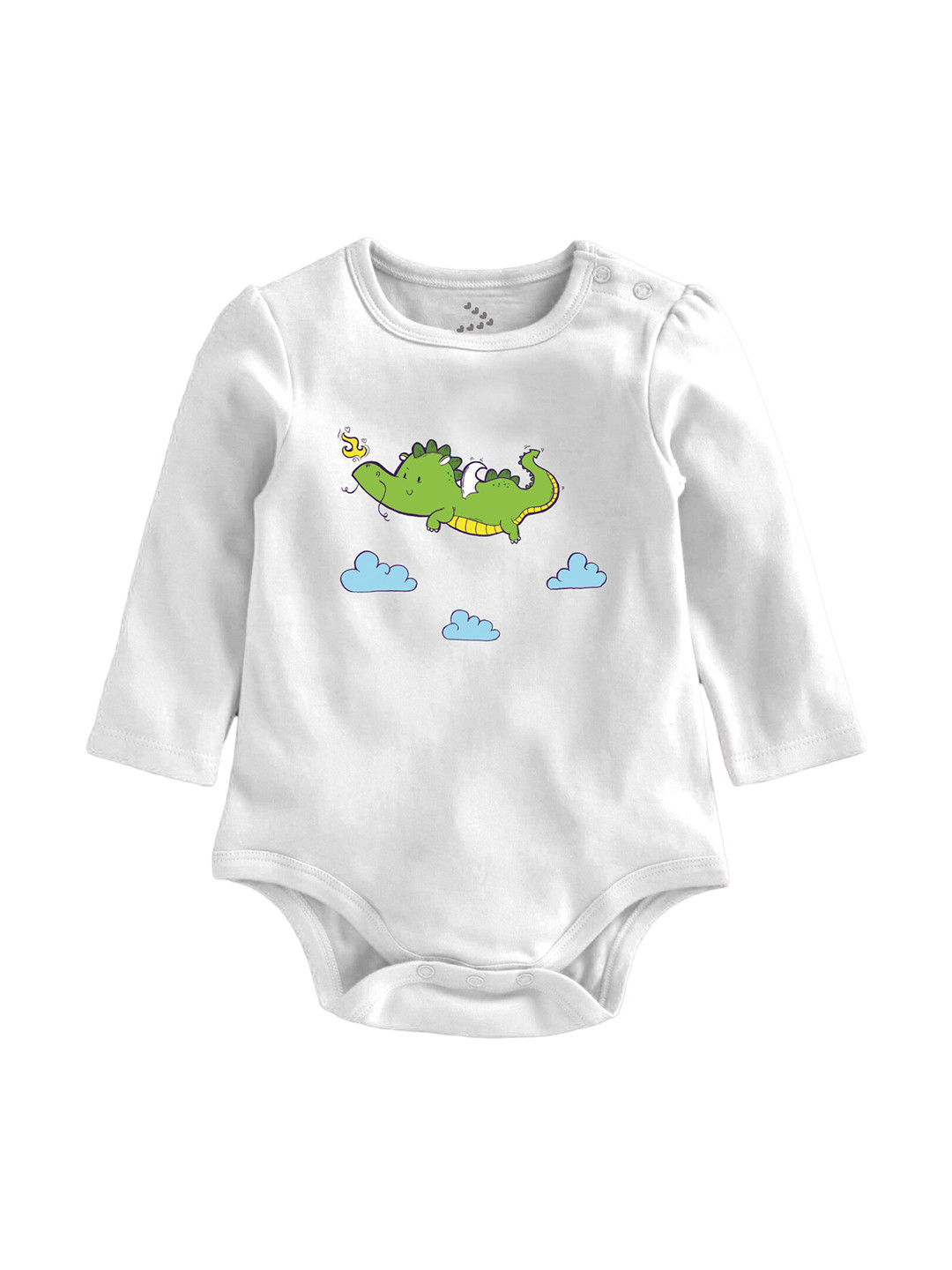 

Zeezeezoo Kids Baby Dragon Printed Pure Cotton Bodysuit, White