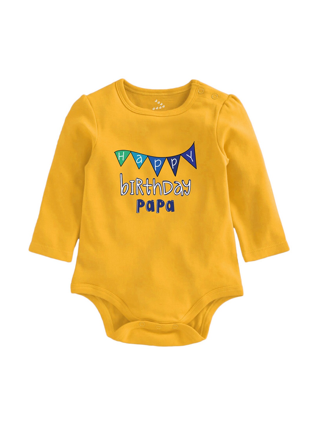 

Zeezeezoo Infant Kids Mustard Yellow Printed Happy Birthday Papa Pure Cotton Bodysuit