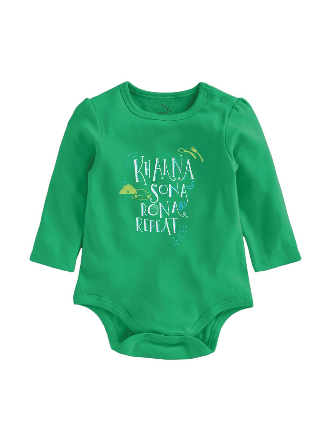 

Zeezeezoo Infants Green Typography Printed Pure Cotton Bodysuit