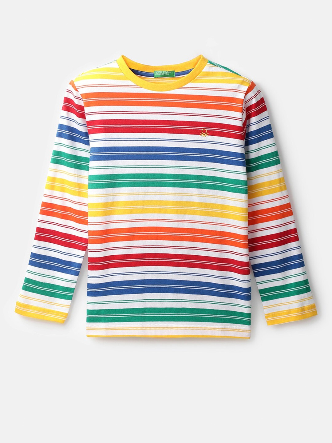 

United Colors of Benetton Boys Yellow & Red Cotton Striped T-shirt