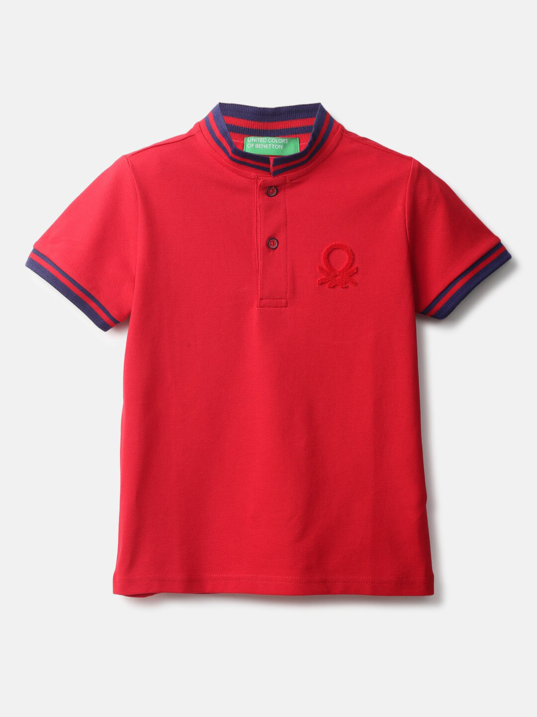 

United Colors of Benetton Boys Red & Blue Cotton Mandarin Collar T-shirt