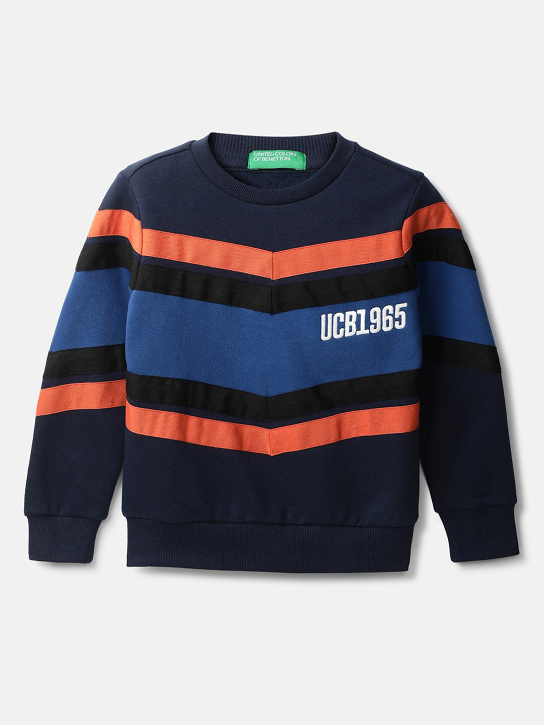 

United Colors of Benetton Boys Navy Blue Striped Sweatshirt
