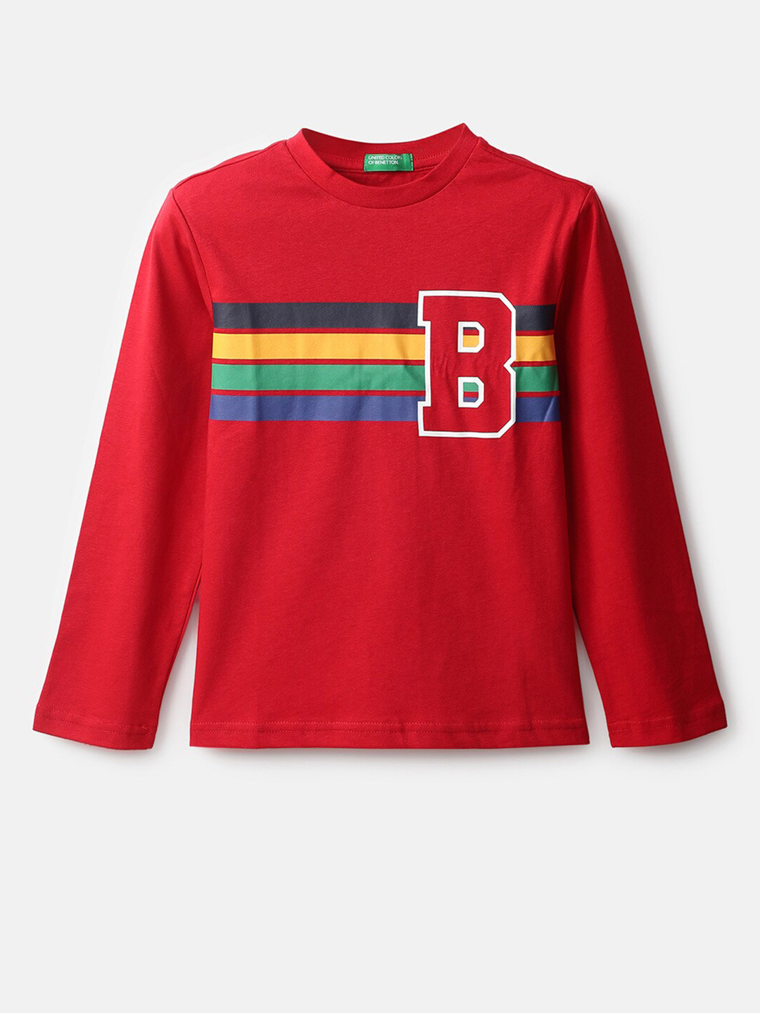 

United Colors of Benetton Boys Pack Of 2 Red And White Striped Long Sleeves Cotton T Shirt