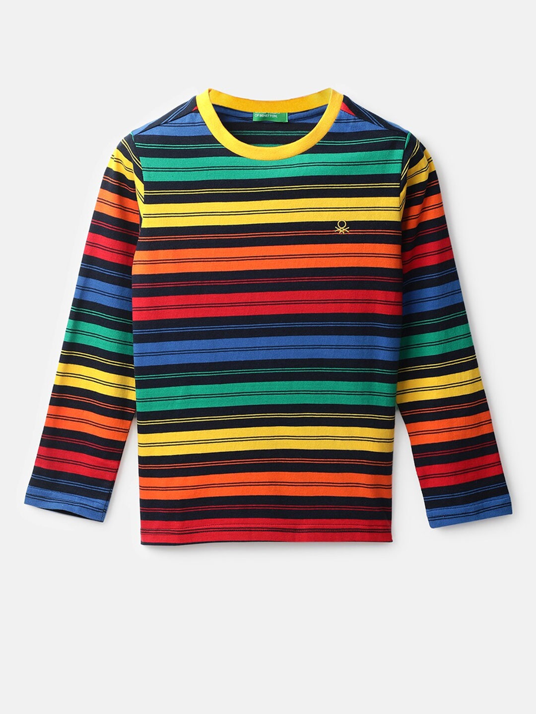 

United Colors of Benetton Boys Multicolored Striped Round Neck Long Sleeves Cotton T Shirt, Multi