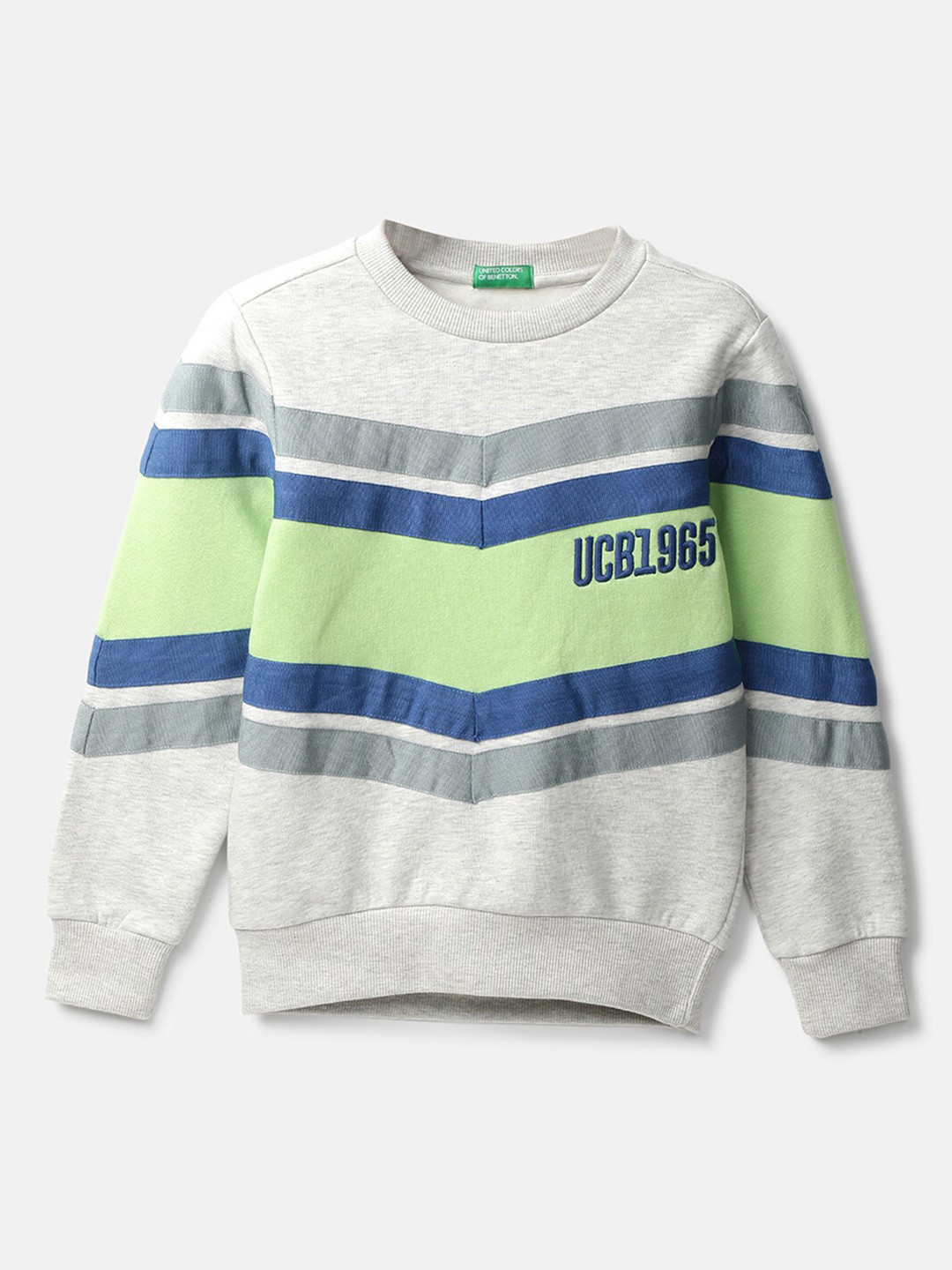 

United Colors of Benetton Boys Grey Melange Striped Sweatshirt