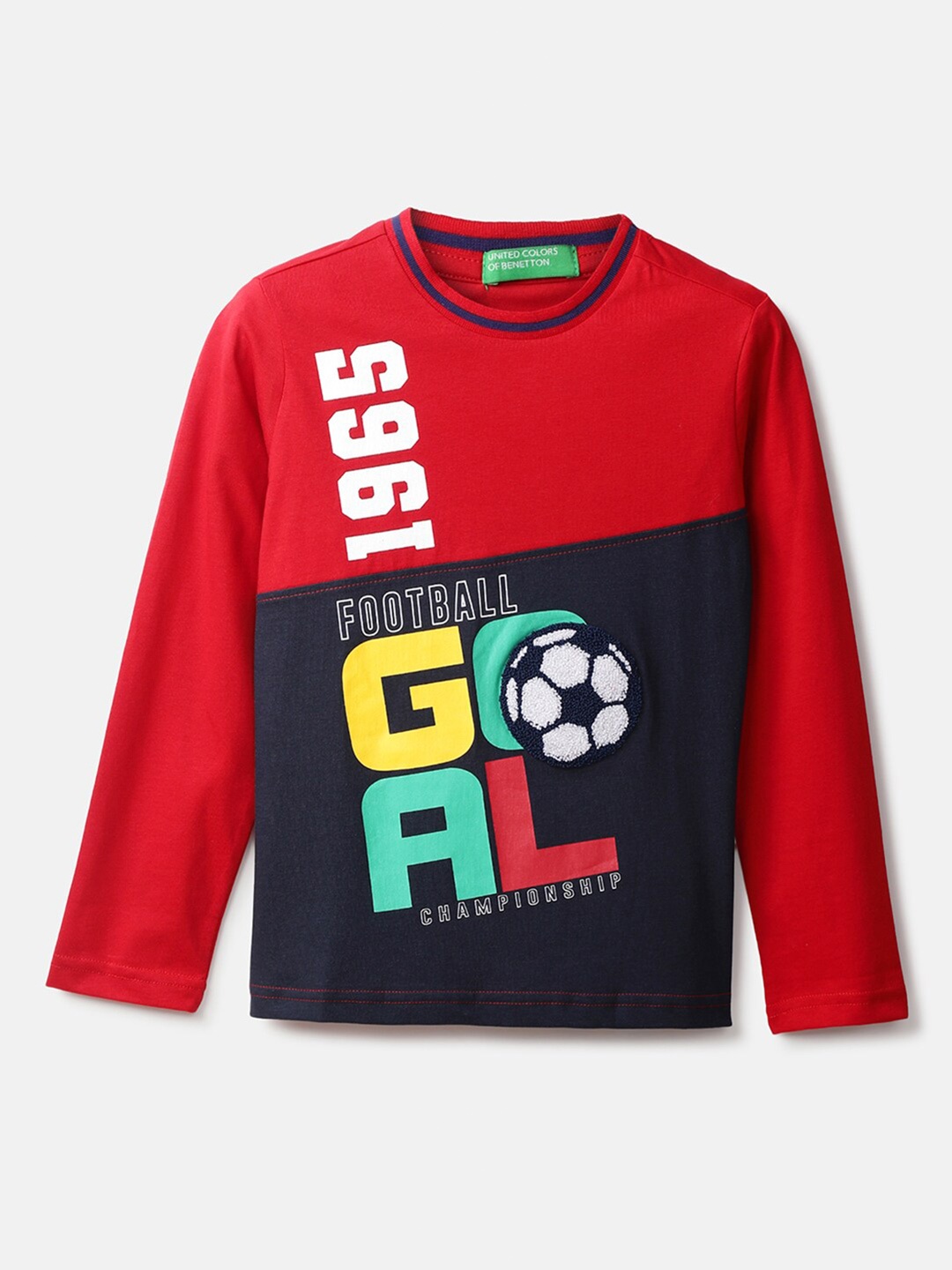 

United Colors of Benetton Boys Red & Black Typography Printed Cotton T-shirt