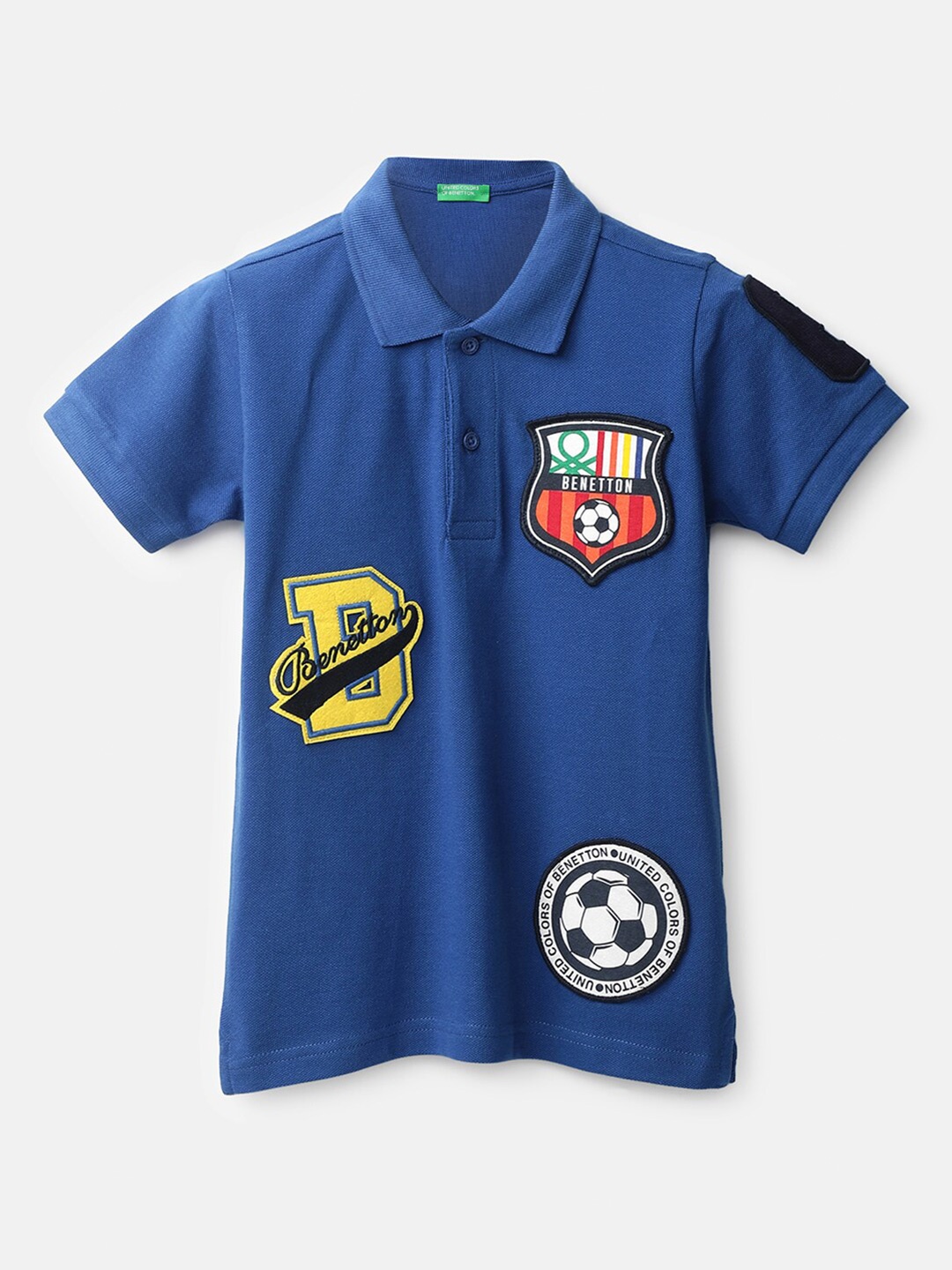 

United Colors of Benetton Boys Blue Sports Polo Collar Applique T-shirt