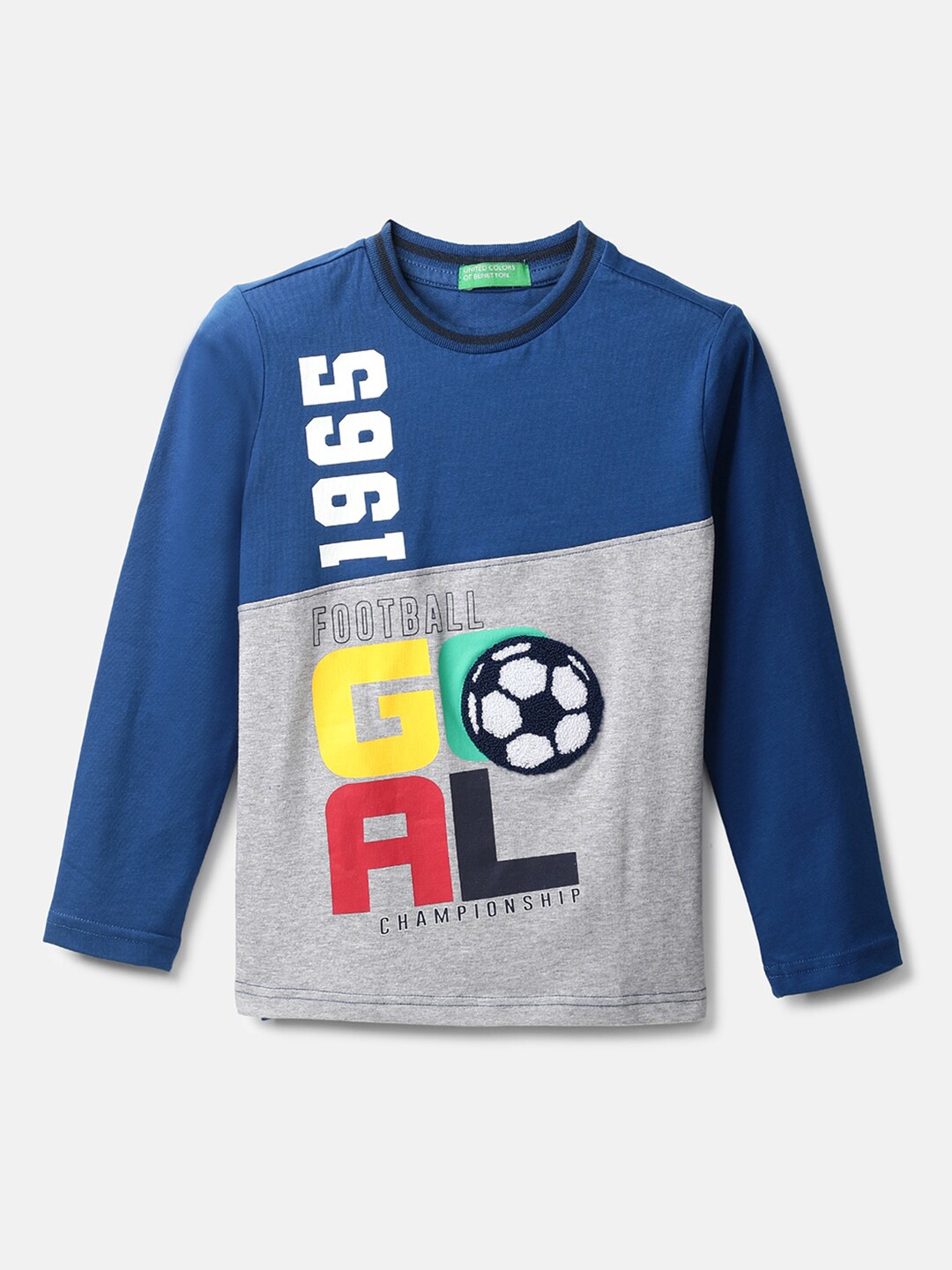 

United Colors of Benetton Boys Blue & Grey Colourblocked T-shirt