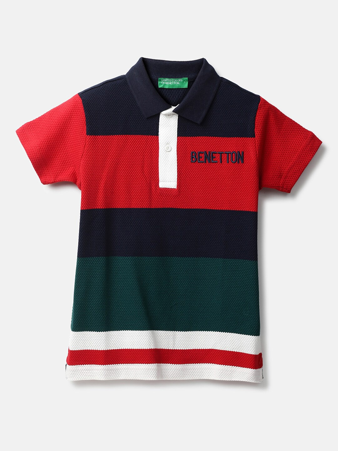 

United Colors of Benetton Boys Black & Red Colourblocked Polo Collar T-shirt