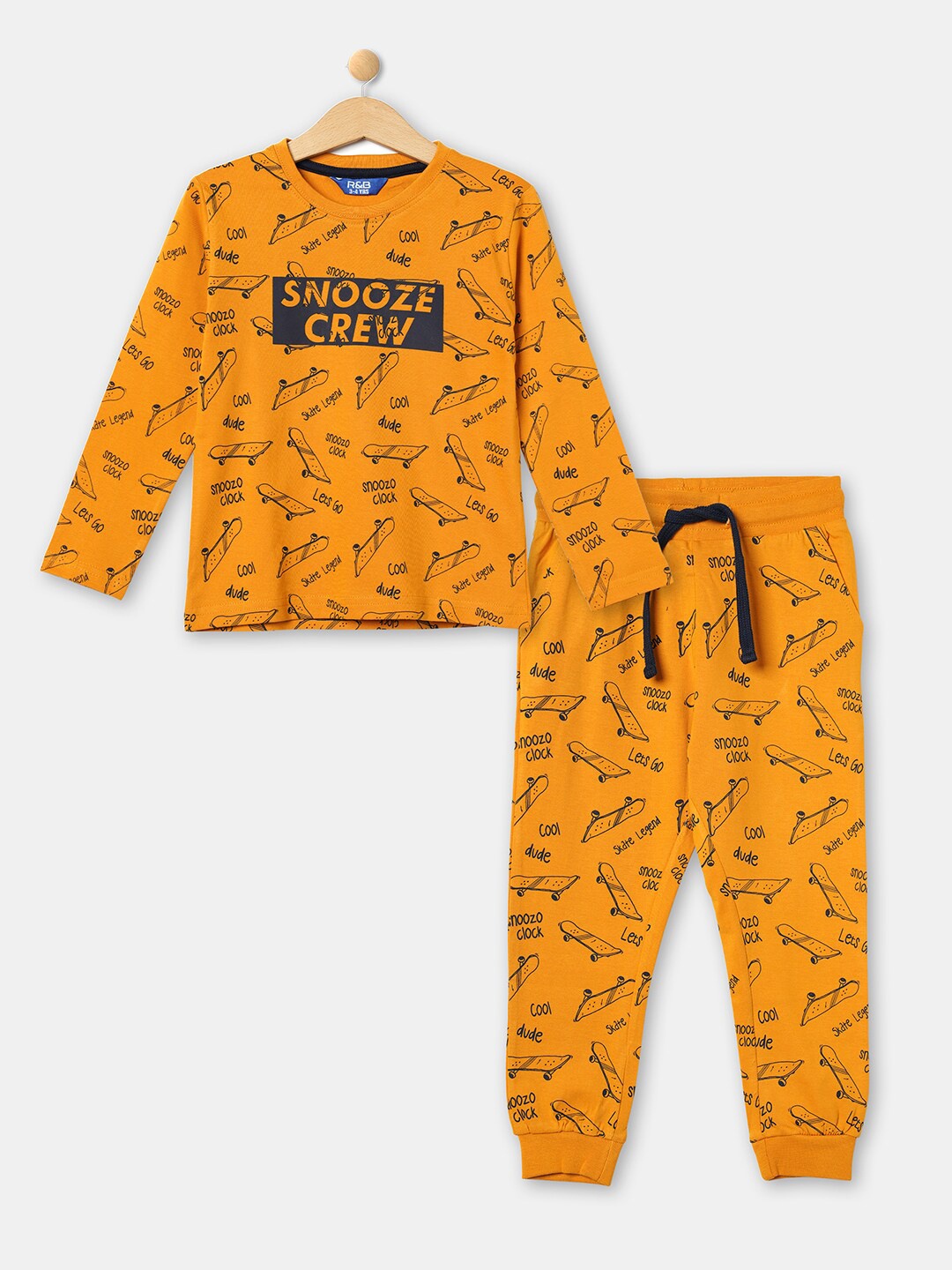 

R&B Boys Mustard & Black Printed T-shirt with Pyjamas