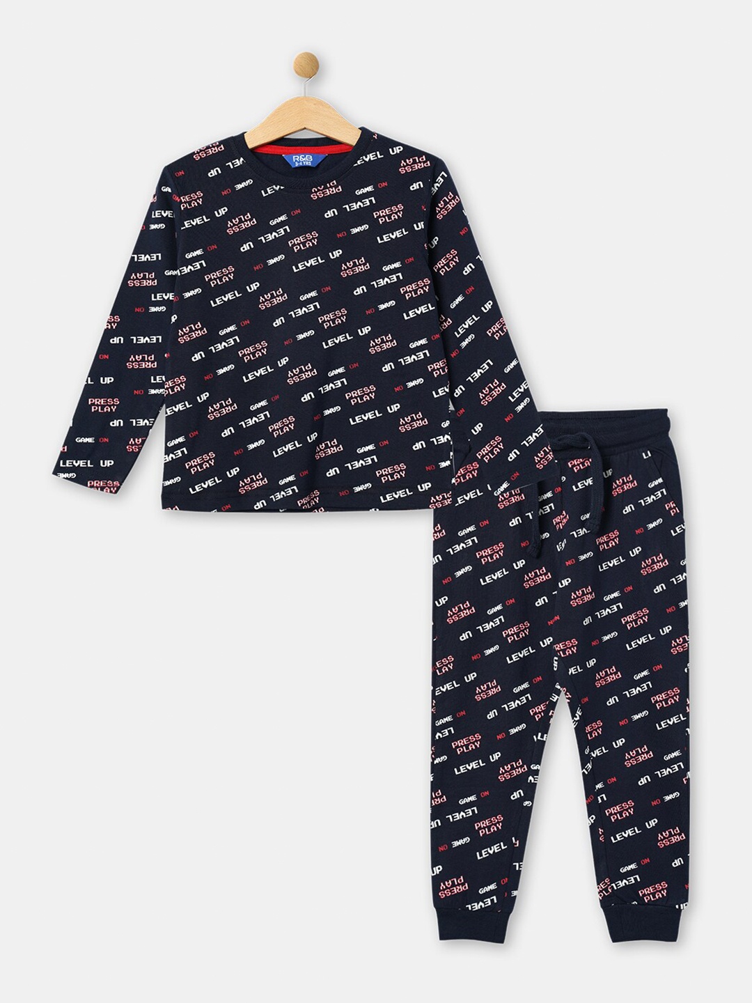 

R&B Boys Navy Blue & White Printed T-shirt with Trousers