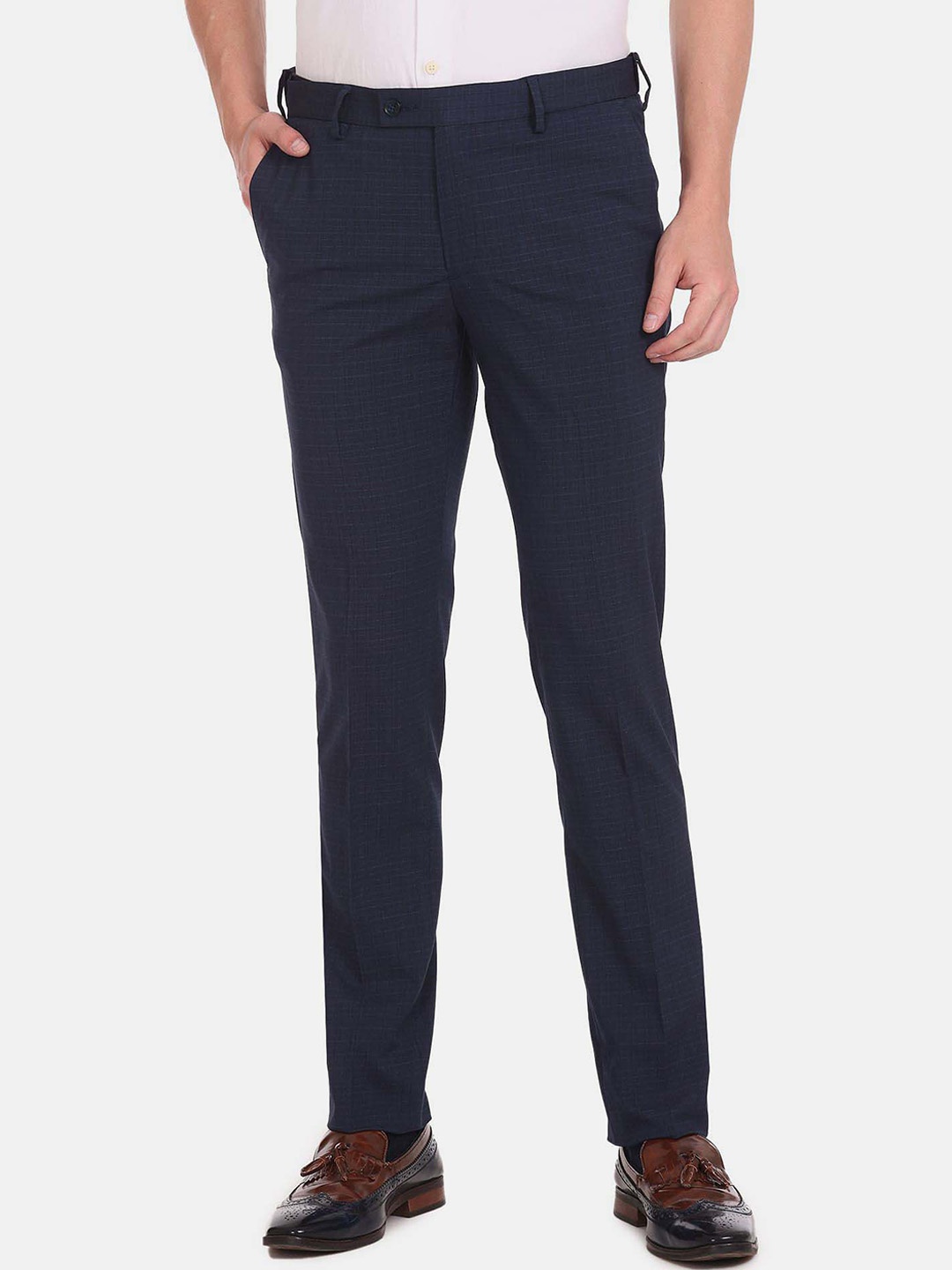 

Arrow Men Blue Checked Formal Trousers