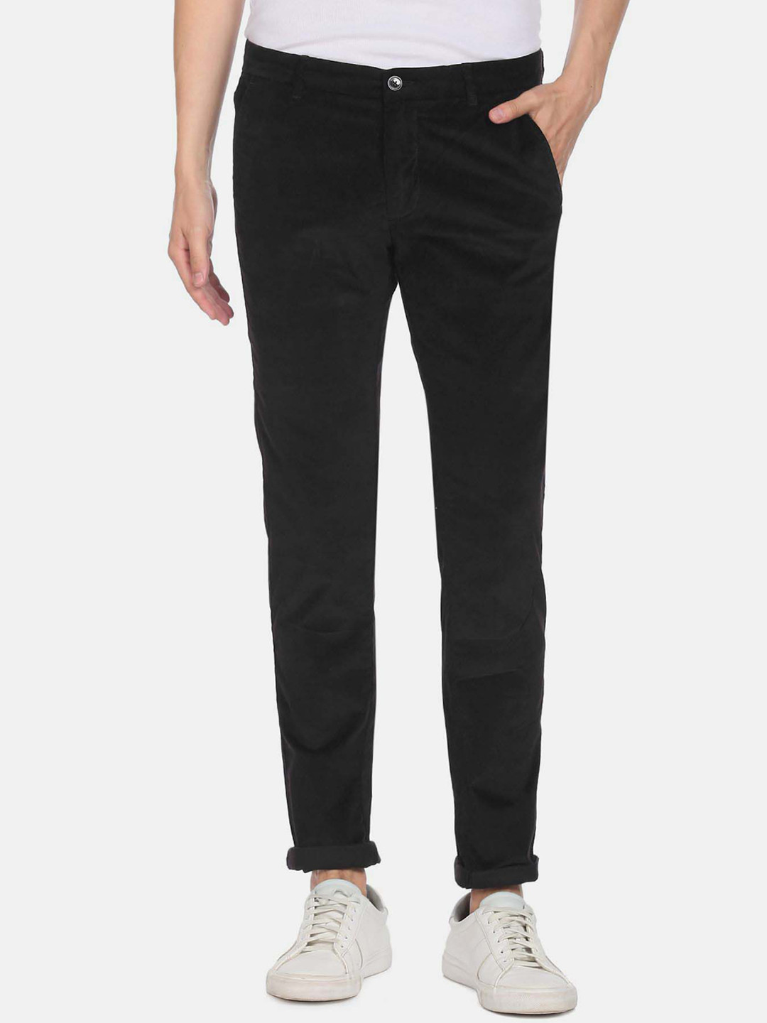

Arrow Sport Men Black Slim Fit Low-Rise Corduroy Trousers