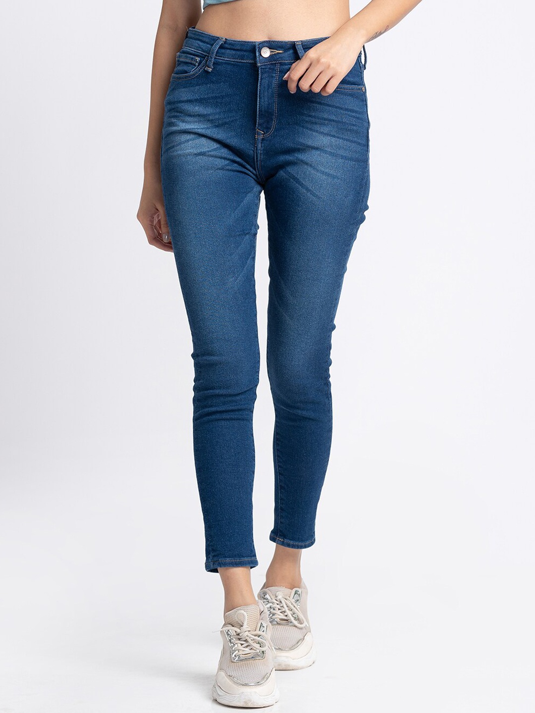 

SPYKAR Women Blue Cotton Super Skinny Fit High-Rise Light Fade Jeans