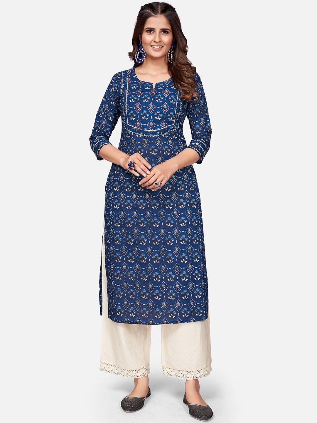 

Vbuyz Women Blue Ethnic Motifs Printed Gotta Patti Kurta