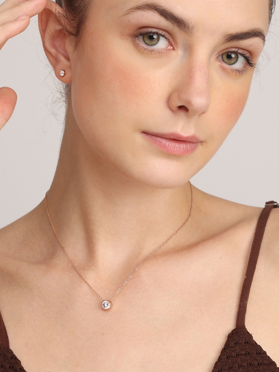 

PALMONAS Rose Gold Rose Gold-Plated Crystal Studded Chain