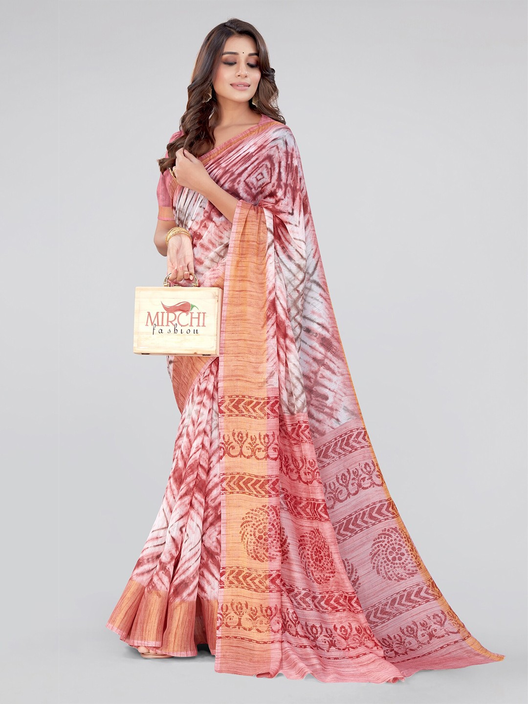 

MIRCHI FASHION Coral & Grey Tie and Dye Saree