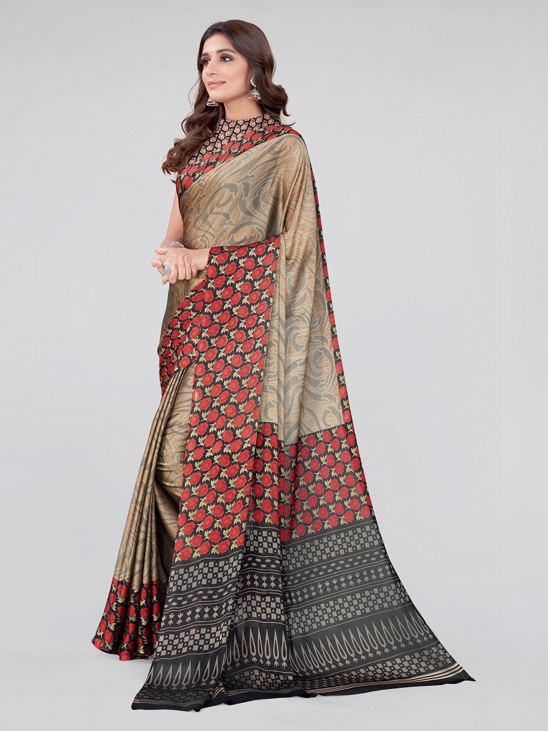 

KALINI Beige & Black Floral Saree