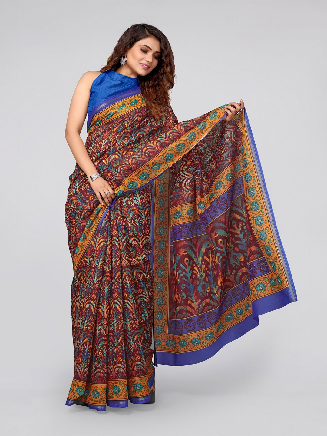 

MIRCHI FASHION Maroon & Blue Floral Saree