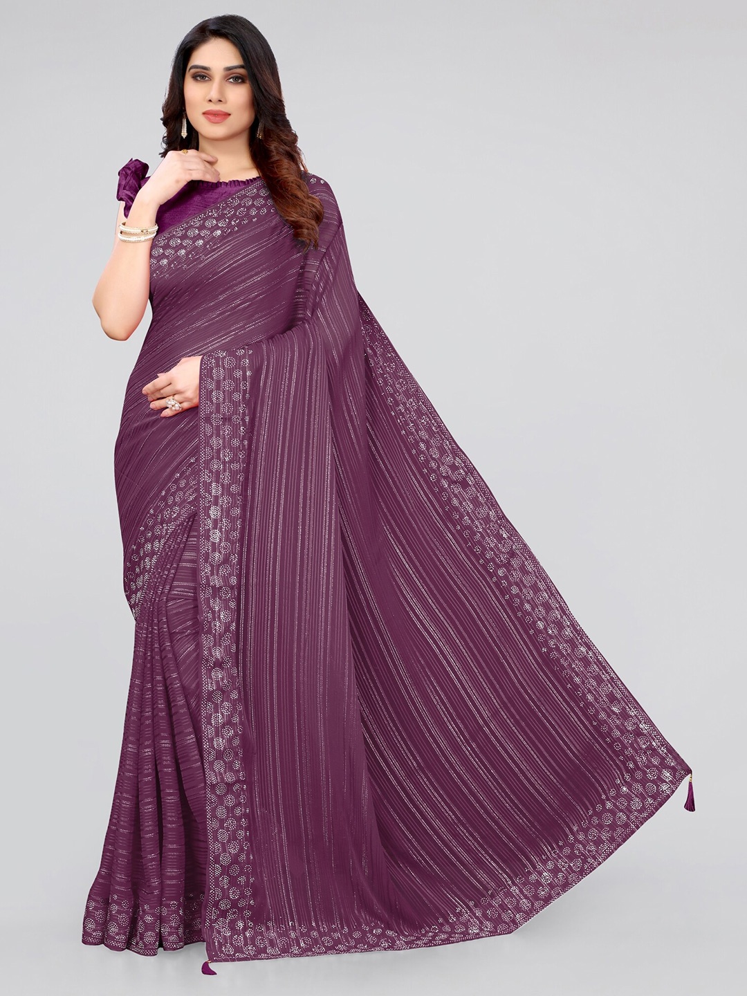 

MIRCHI FASHION Magenta Striped Poly Georgette Saree