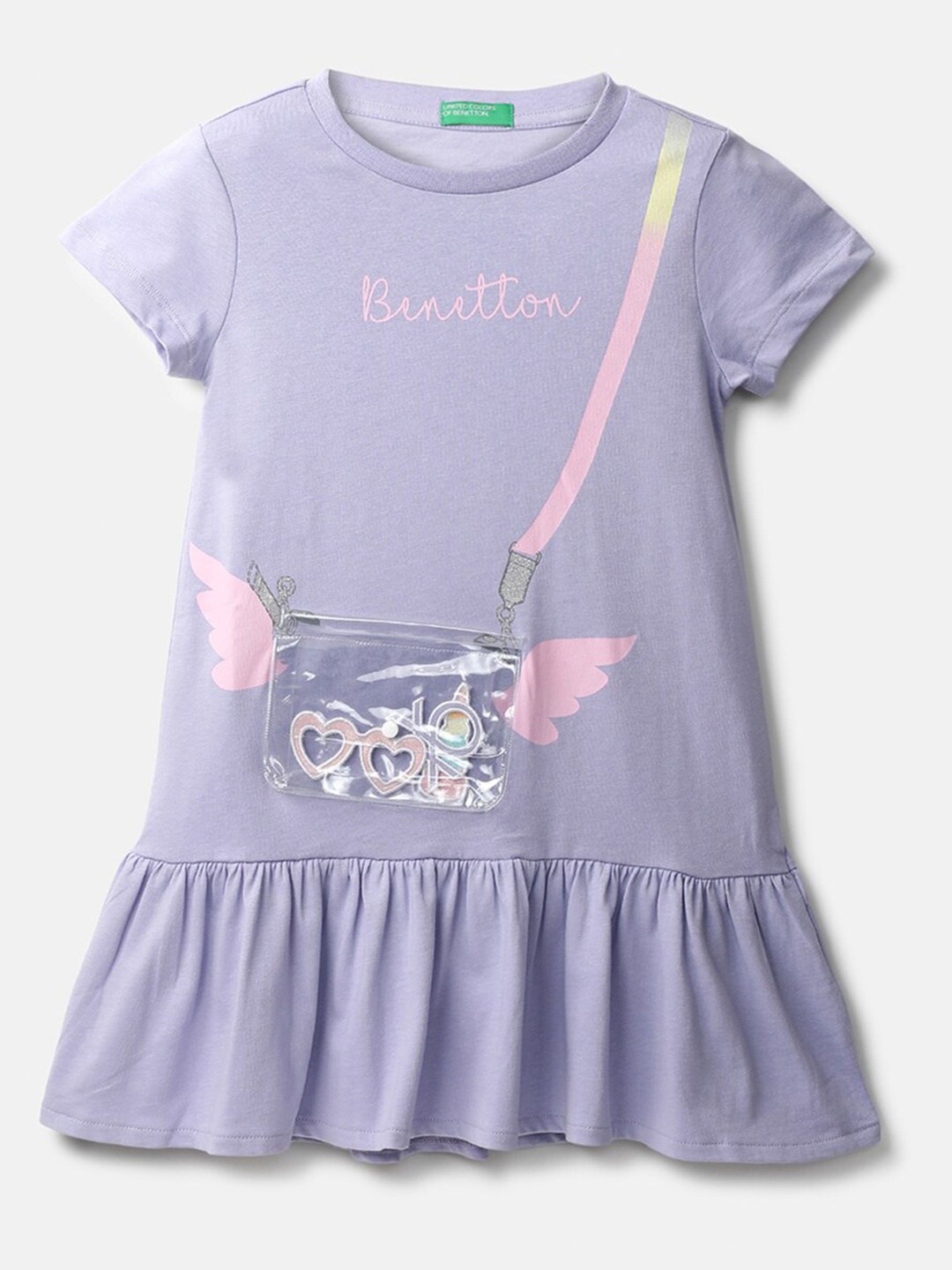 

United Colors of Benetton Girls Lavender & Pink Peplum Dress