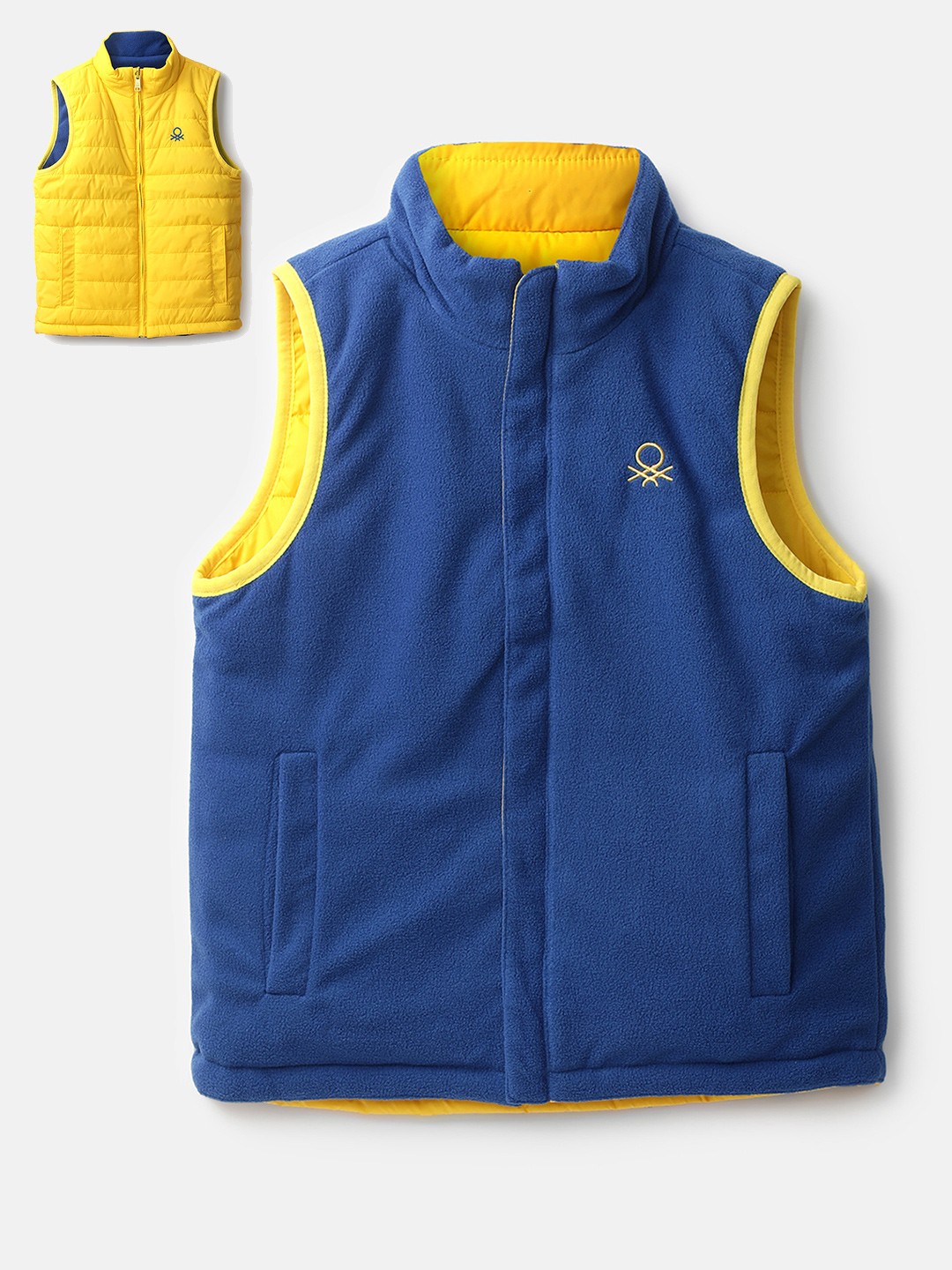 United Colors of Benetton Unisex Kids Yellow Blue Reversible Padded Jacket
