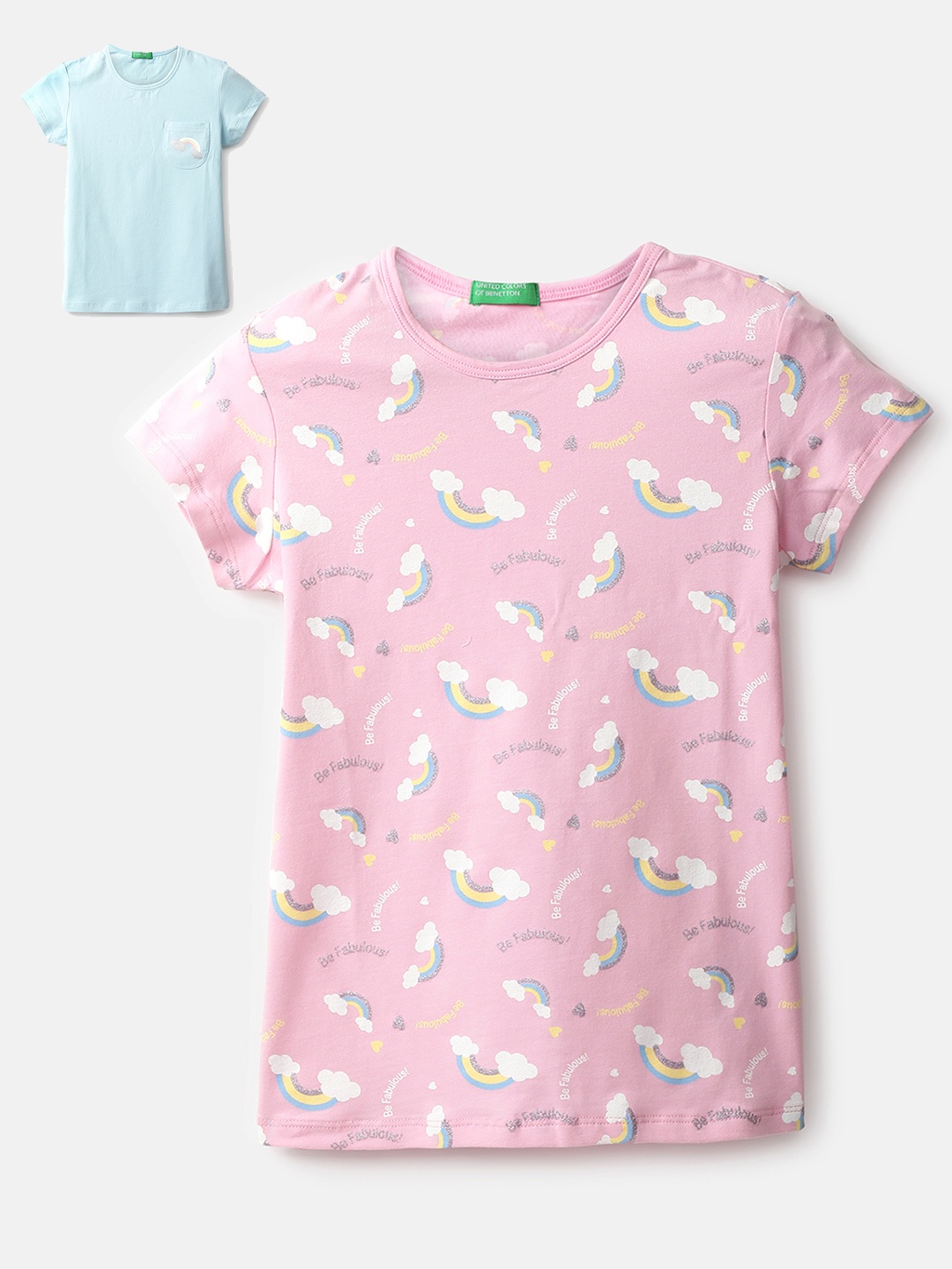 

United Colors of Benetton Girls Pink & Blue Pack Of 2 Casual T-shirt