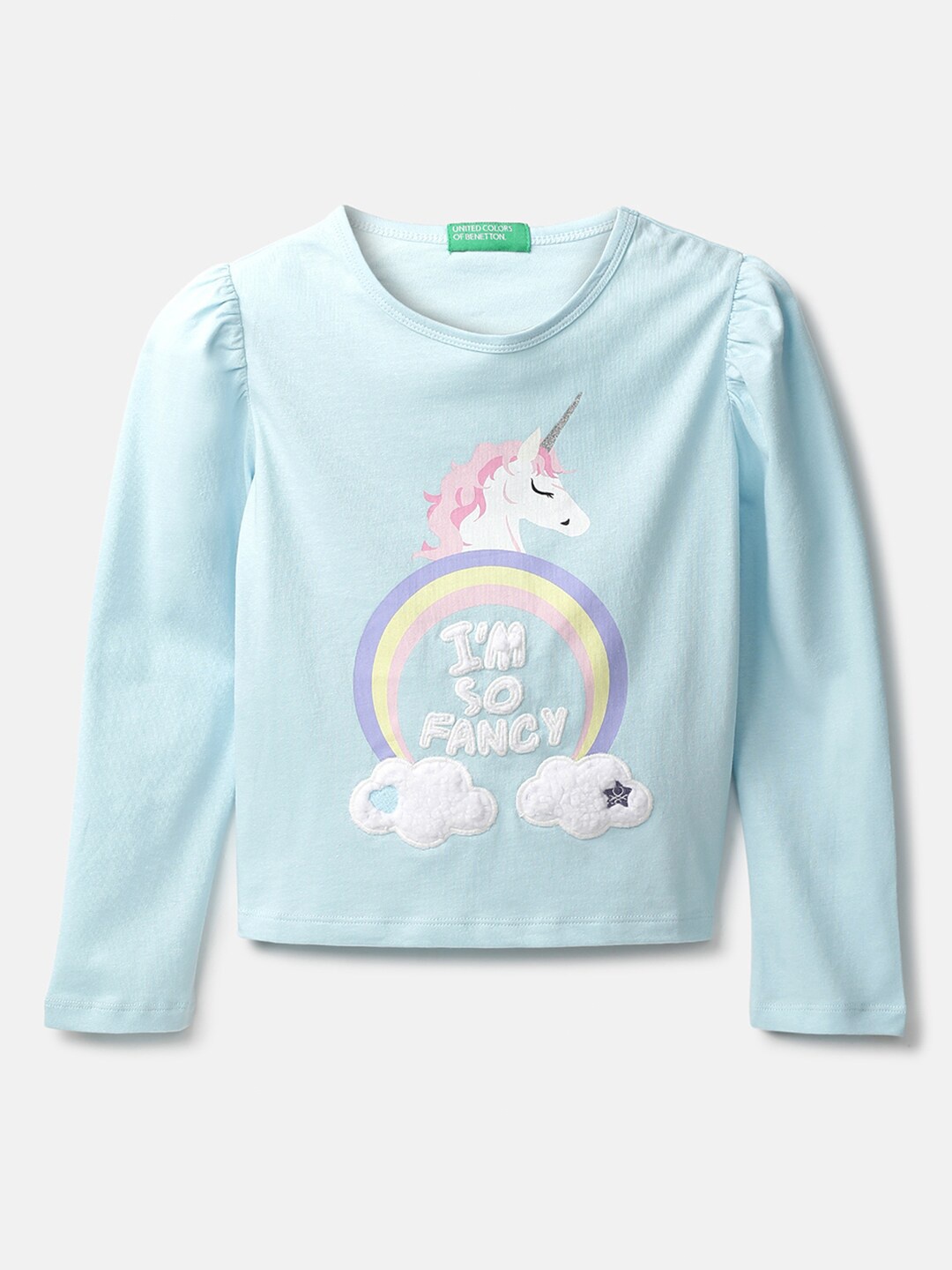 

United Colors of Benetton Blue Unicorn Printed Top