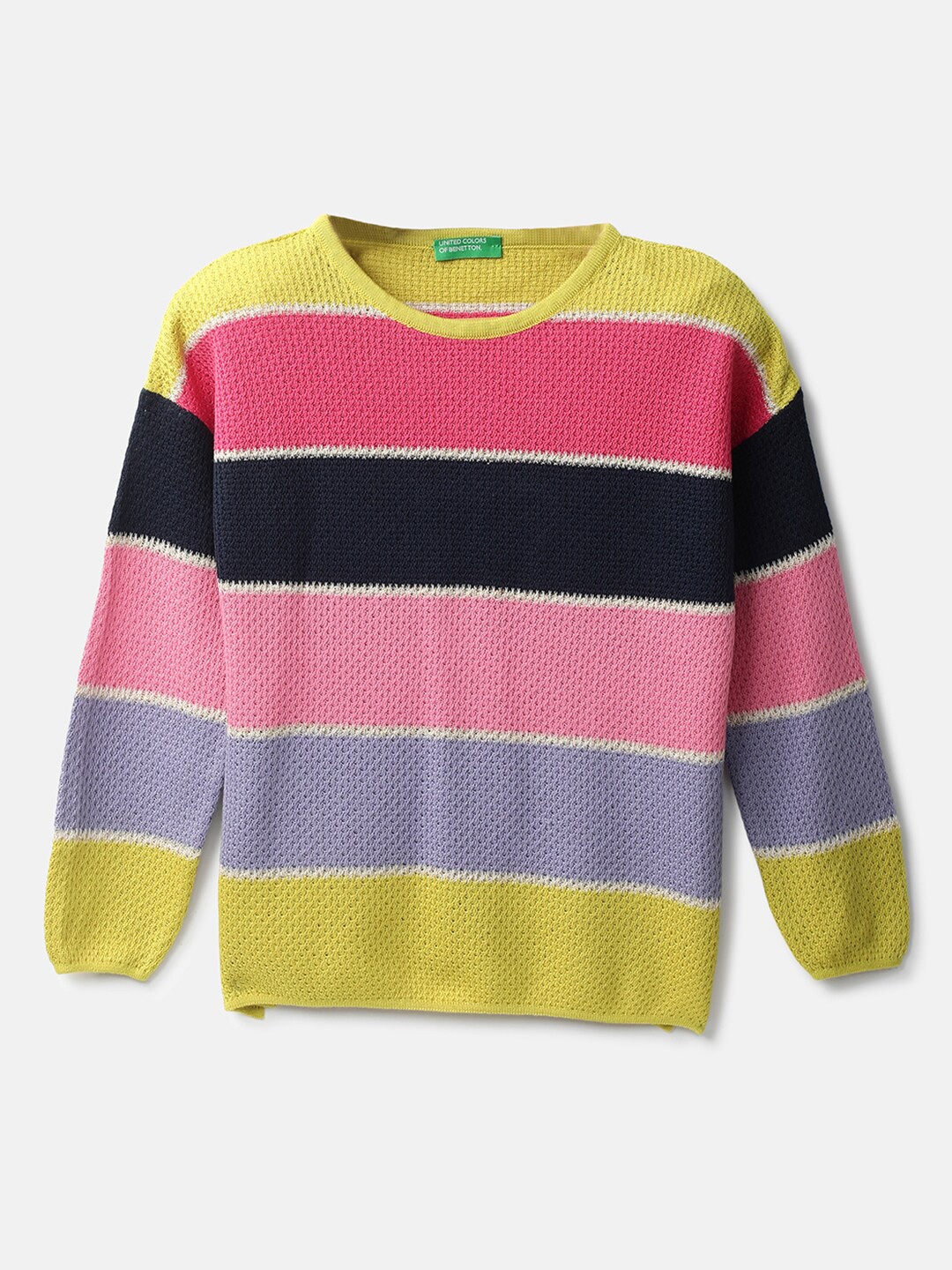

United Colors of Benetton Girls Yellow & Pink Striped Pullover