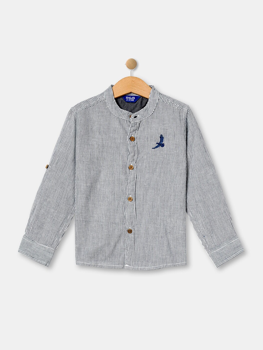 

R&B Boys Grey Striped Casual Regular Fit Shirt