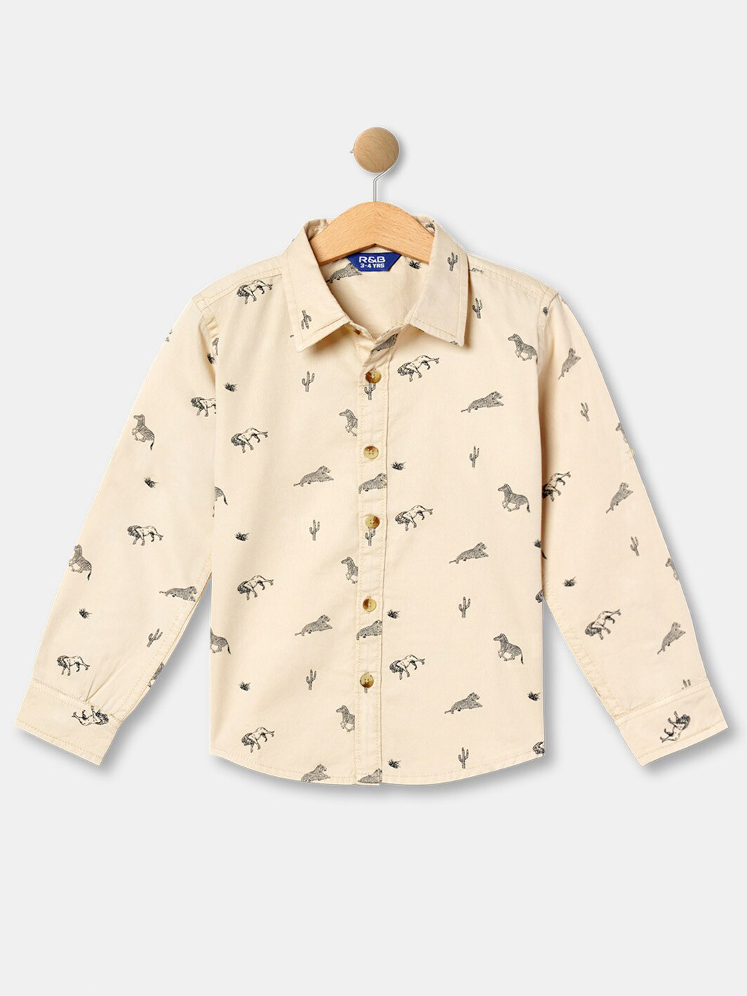 

R&B Boys Beige Printed Casual Regular Fit Shirt