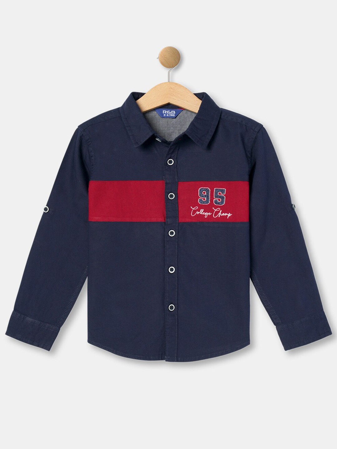 

R&B Boys Navy Blue & Red Colourblocked Casual Shirt