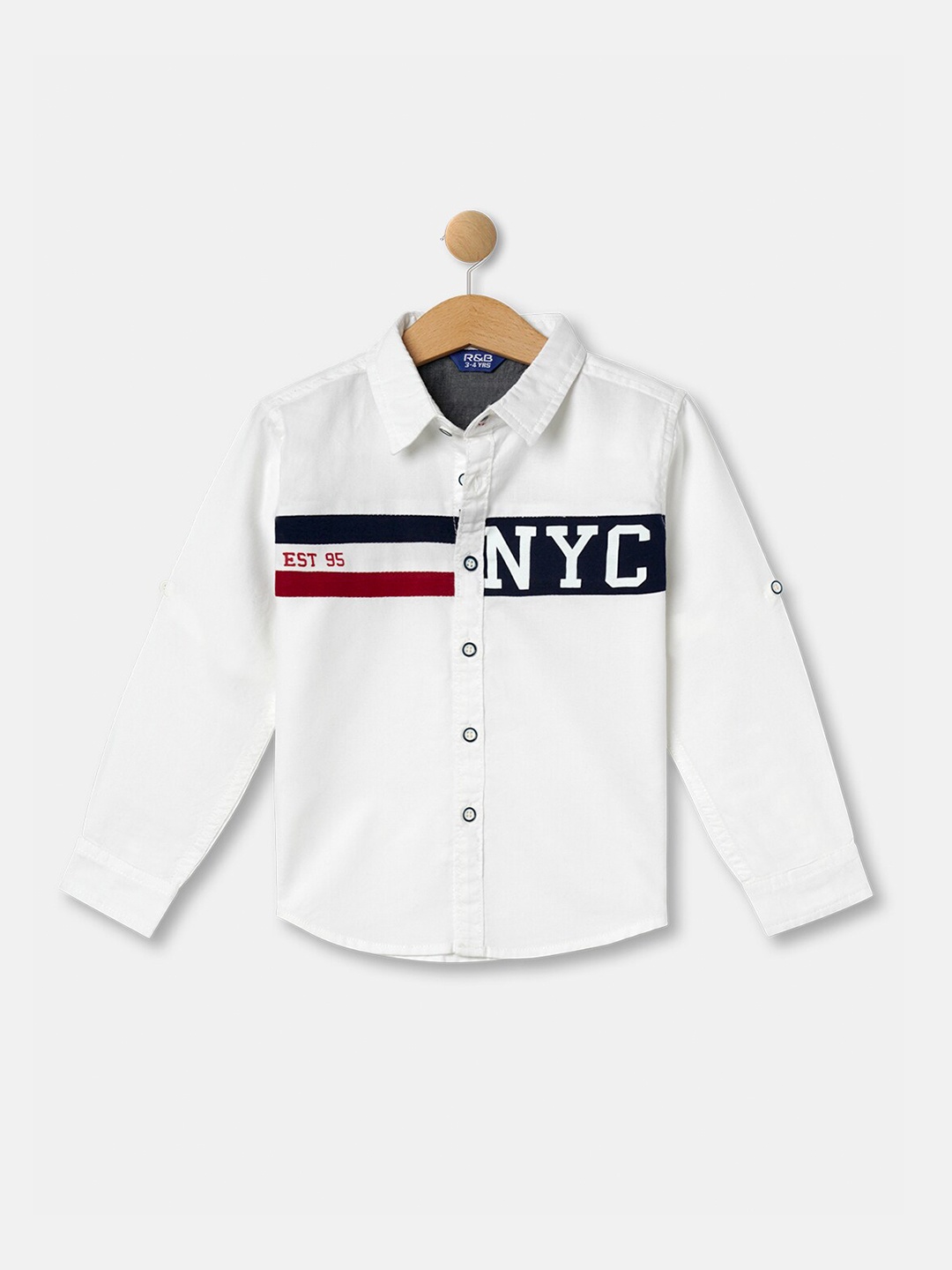 

R&B Boys White Printed Casual Regular Fit Shirt