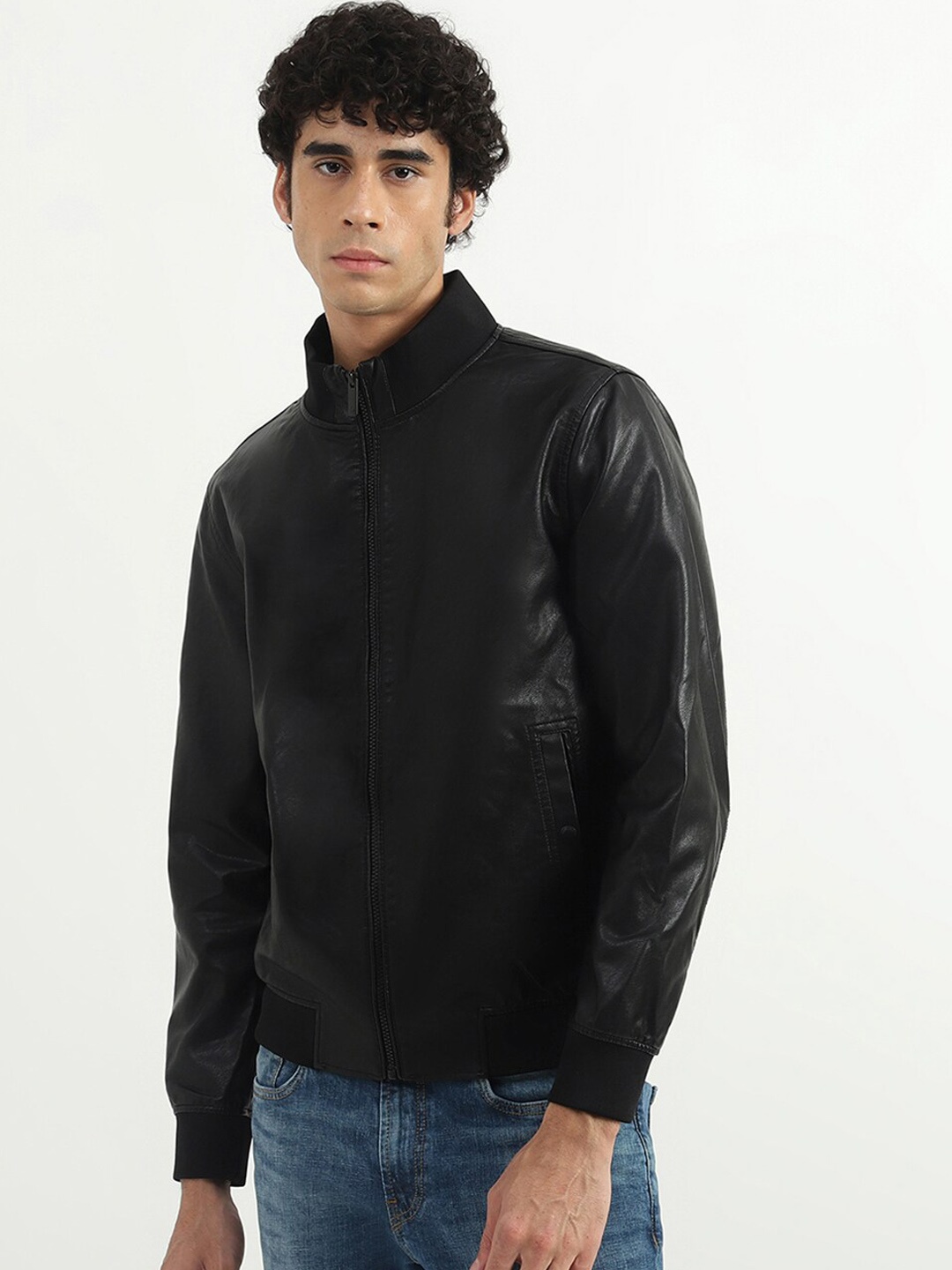 

United Colors of Benetton Men Black Solid Bomber Jacket