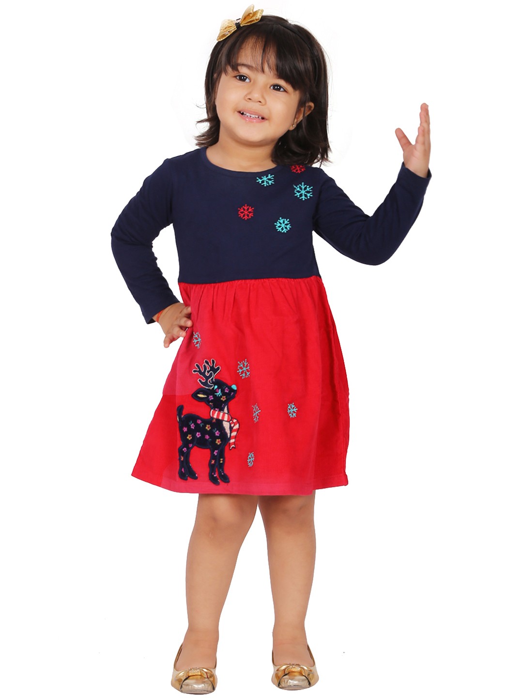 

Beebay Infant Girls Red & Navy Blue Colourblocked A-Line Dress
