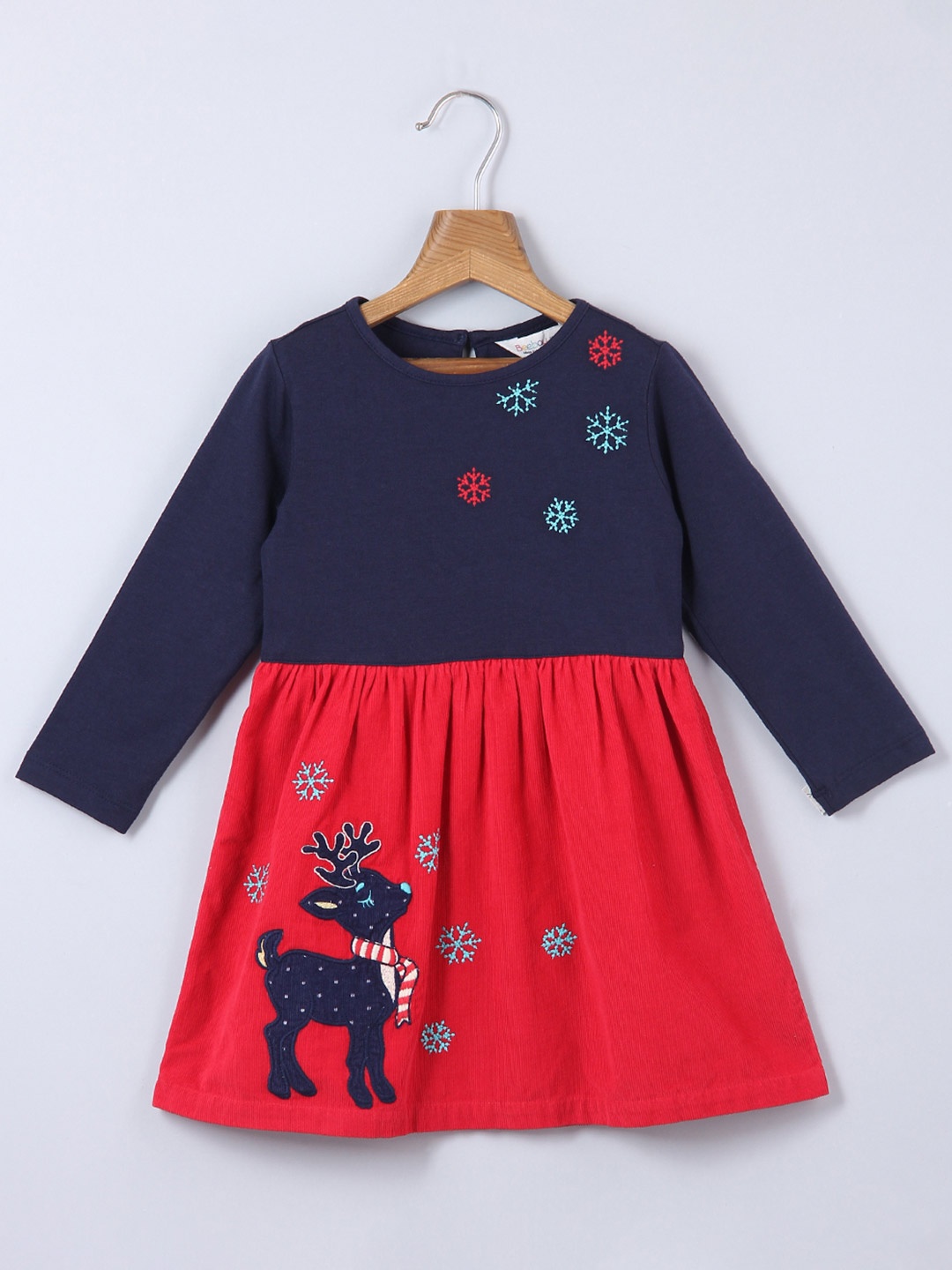 

Beebay Girls Red & Navy Blue Colourblocked A-Line Dress