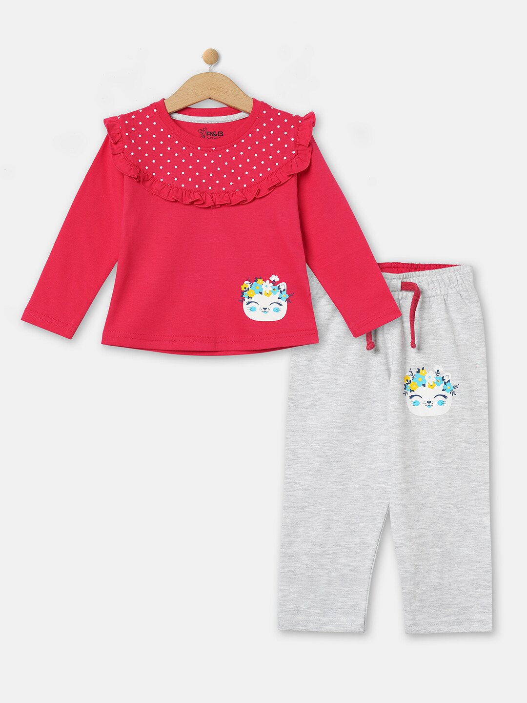 

R&B Girls Pink & Grey Printed Pure Cotton Top with Trouser Set