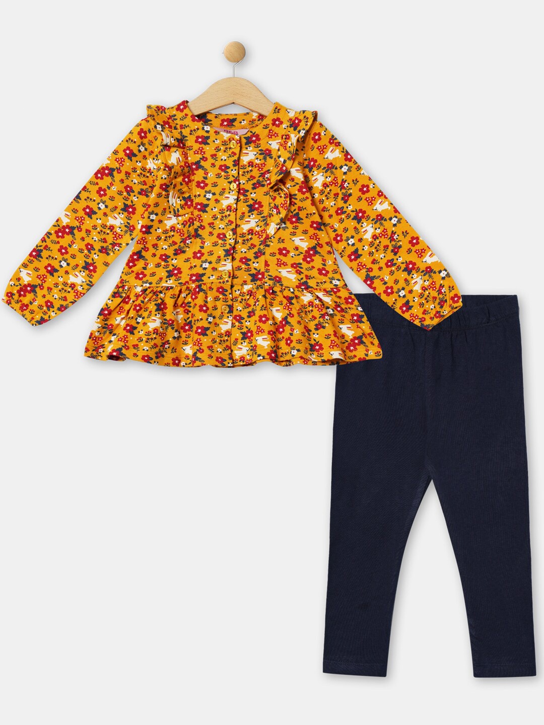 

R&B Girls Yellow & Navy Blue Printed Top with Trousers