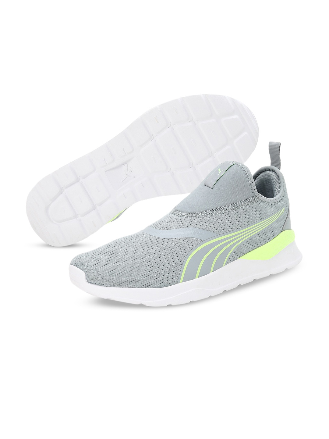 

Puma Unisex Grey & Fluorescent Green Woven Design Coy Float Slip-On Sneakers