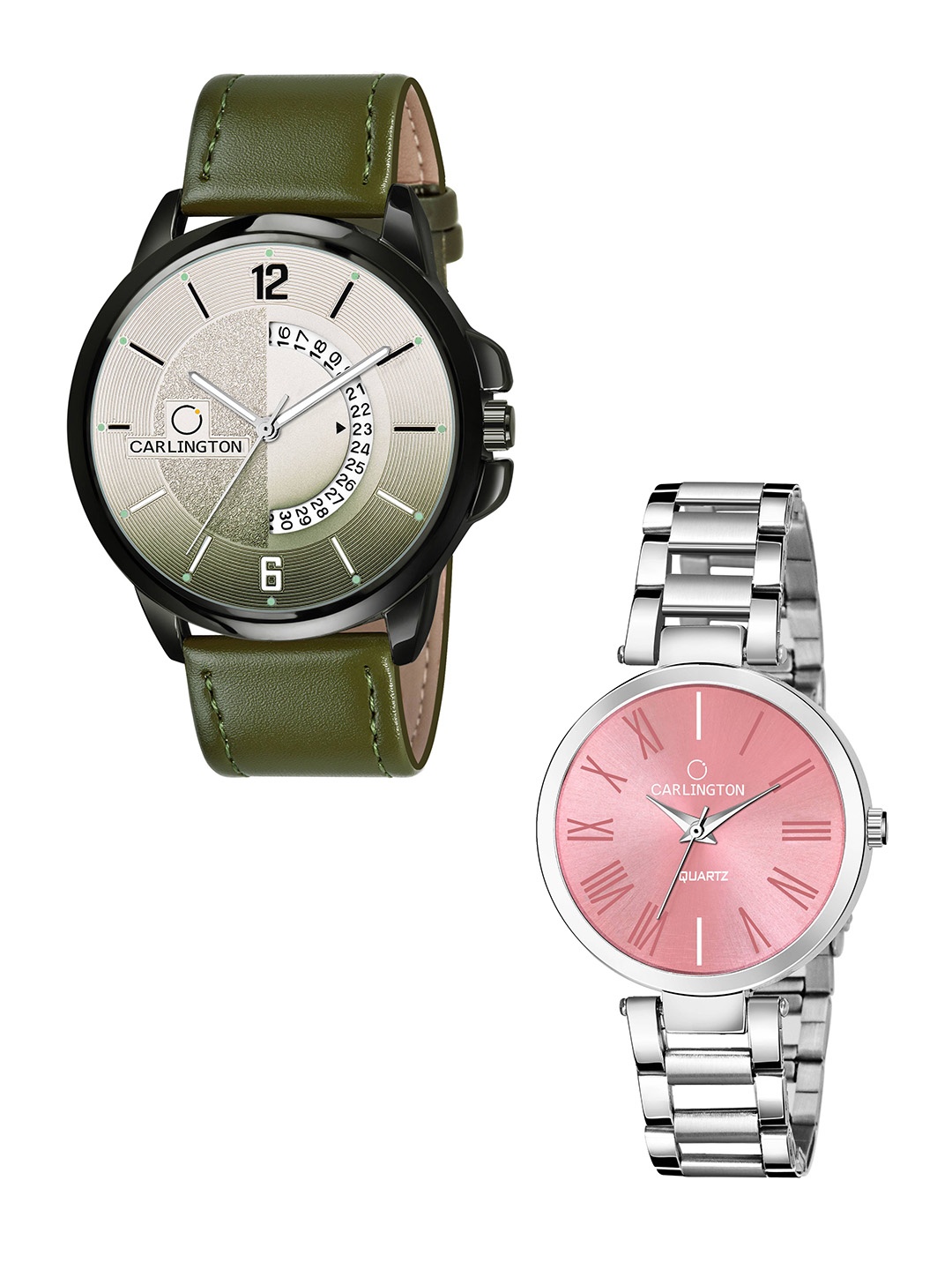 

CARLINGTON Unisex Multicoloured Dial & Multicoloured Leather Straps Analogue Watch, Olive