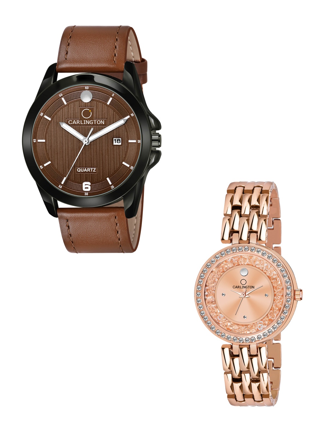 

CARLINGTON Unisex Embellished Dial & Leather Bracelet Style Straps Analogue Watch CT1040, Tan