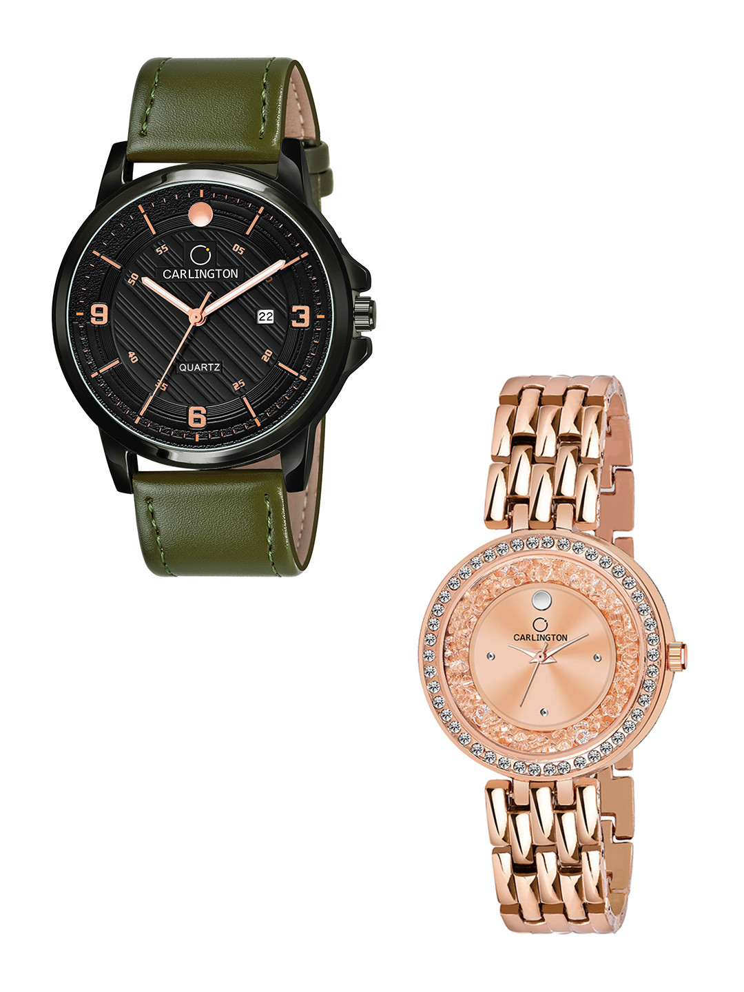 

CARLINGTON Unisex Embellished Dial & Leather Straps Analogue Watch, Green