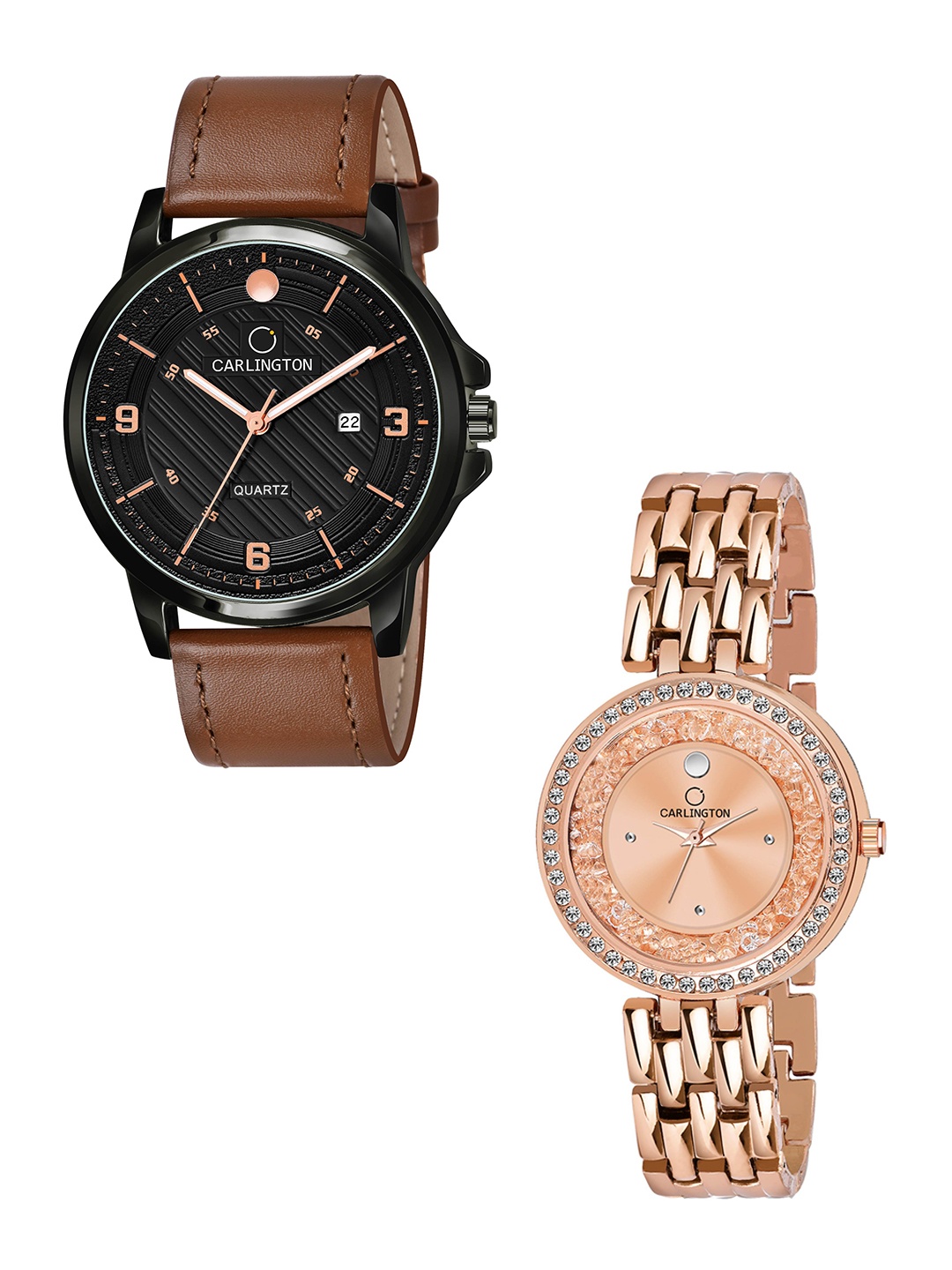 

CARLINGTON Unisex Printed Dial & Leather Straps Analogue Watch, Tan