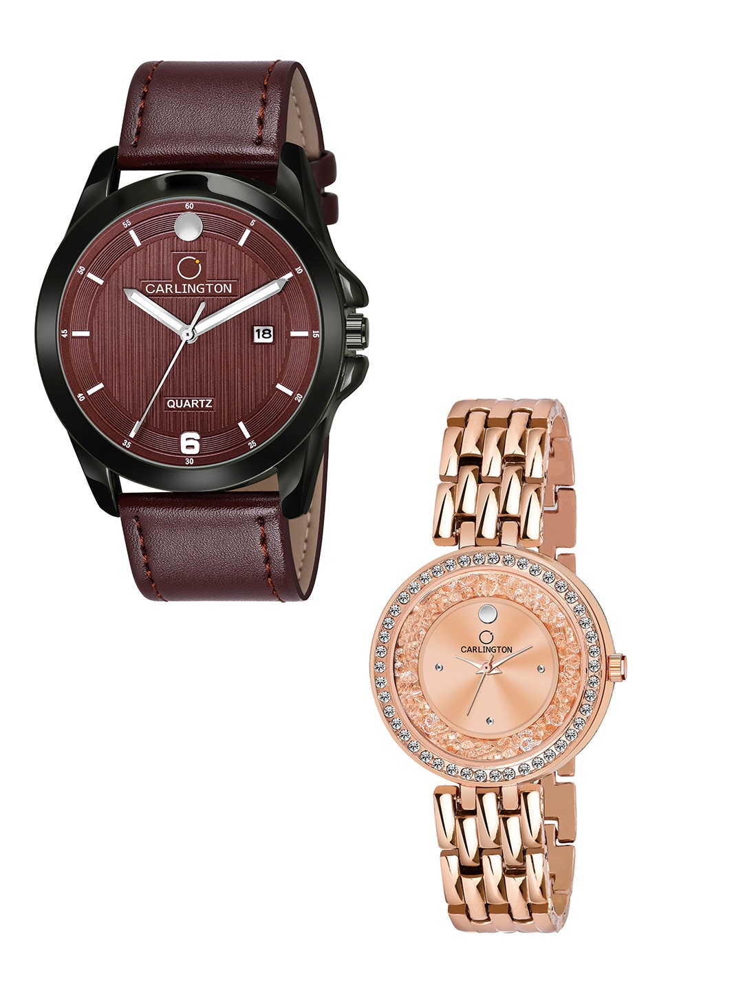 

CARLINGTON Unisex Embellished Dial & Leather Bracelet Style Straps Analogue Watch CT1040, Brown