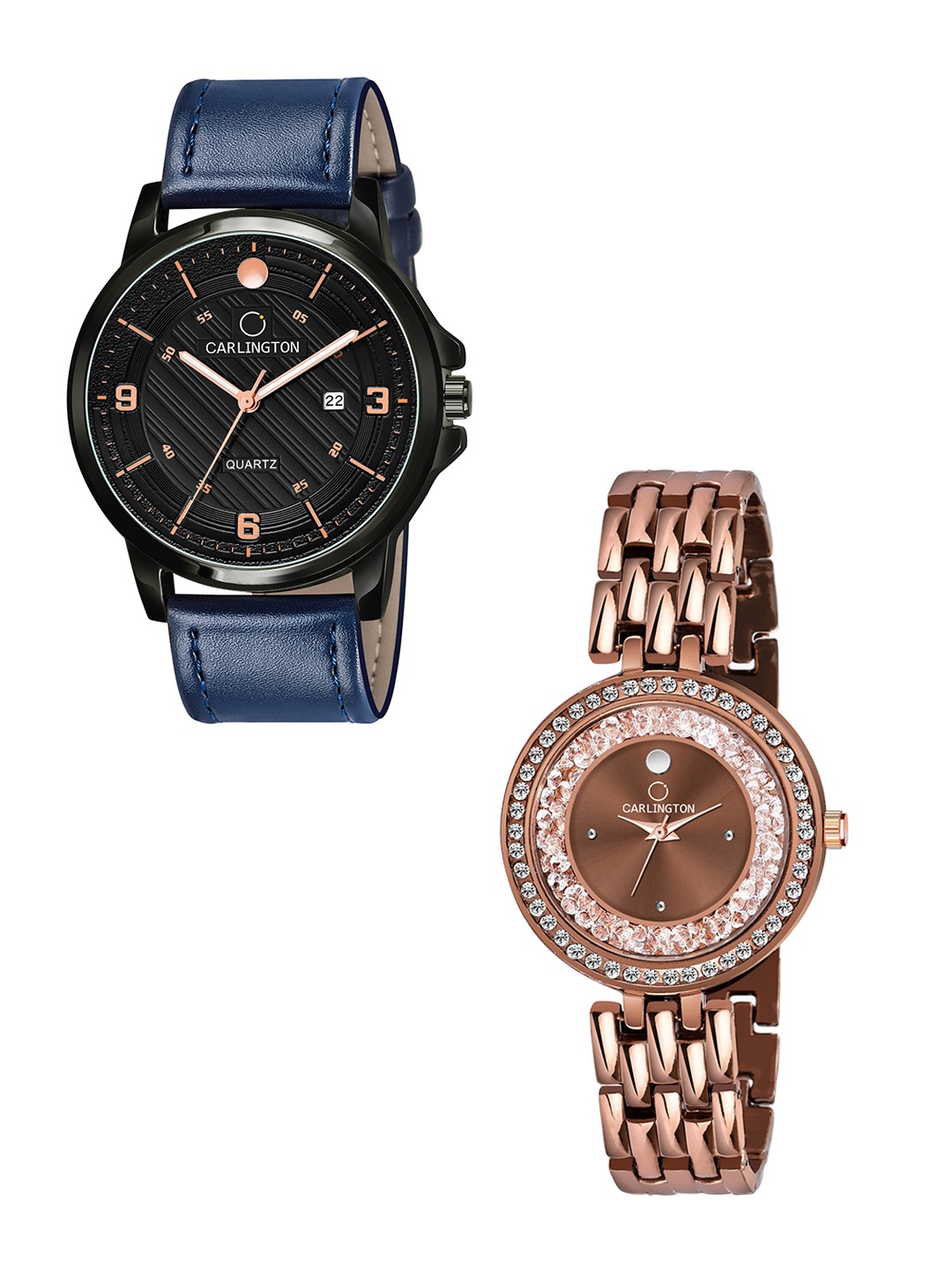 

CARLINGTON Unisex Embellished Dial & Leather Straps Analogue Watch, Blue