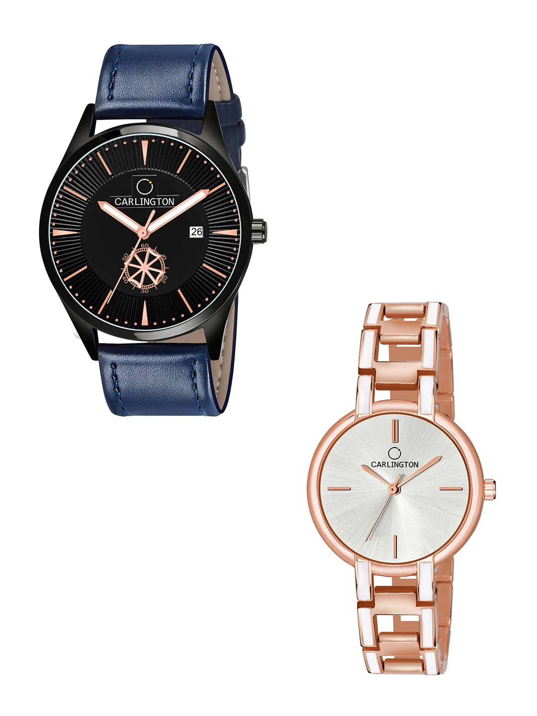 

CARLINGTON Unisex Black Printed CT1020 BlueBlack His and Her Watch Gift Set Analogue Watch, Blue